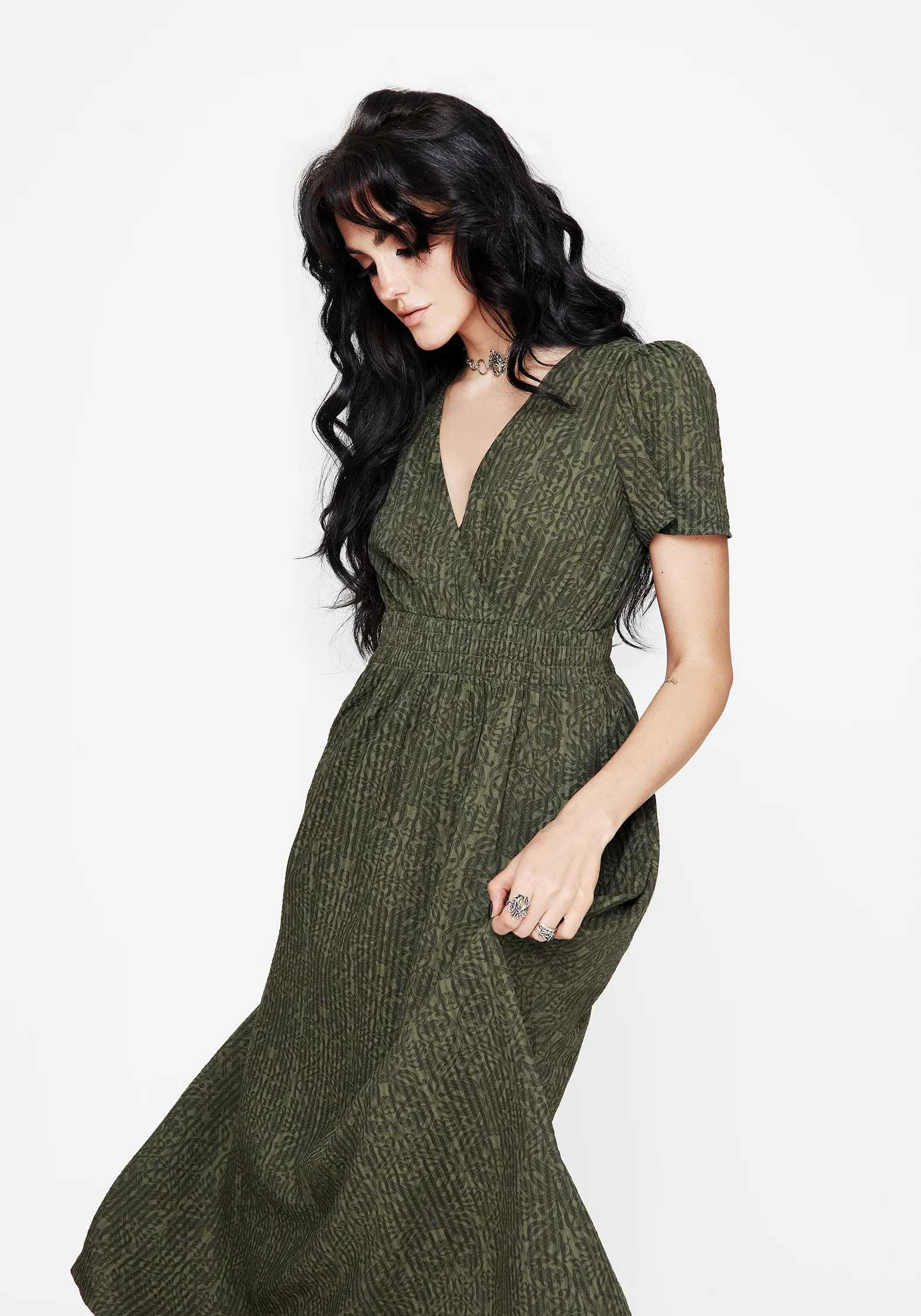 Francesca Dragon Printed Wrap Over Midaxi Dress - Image 5