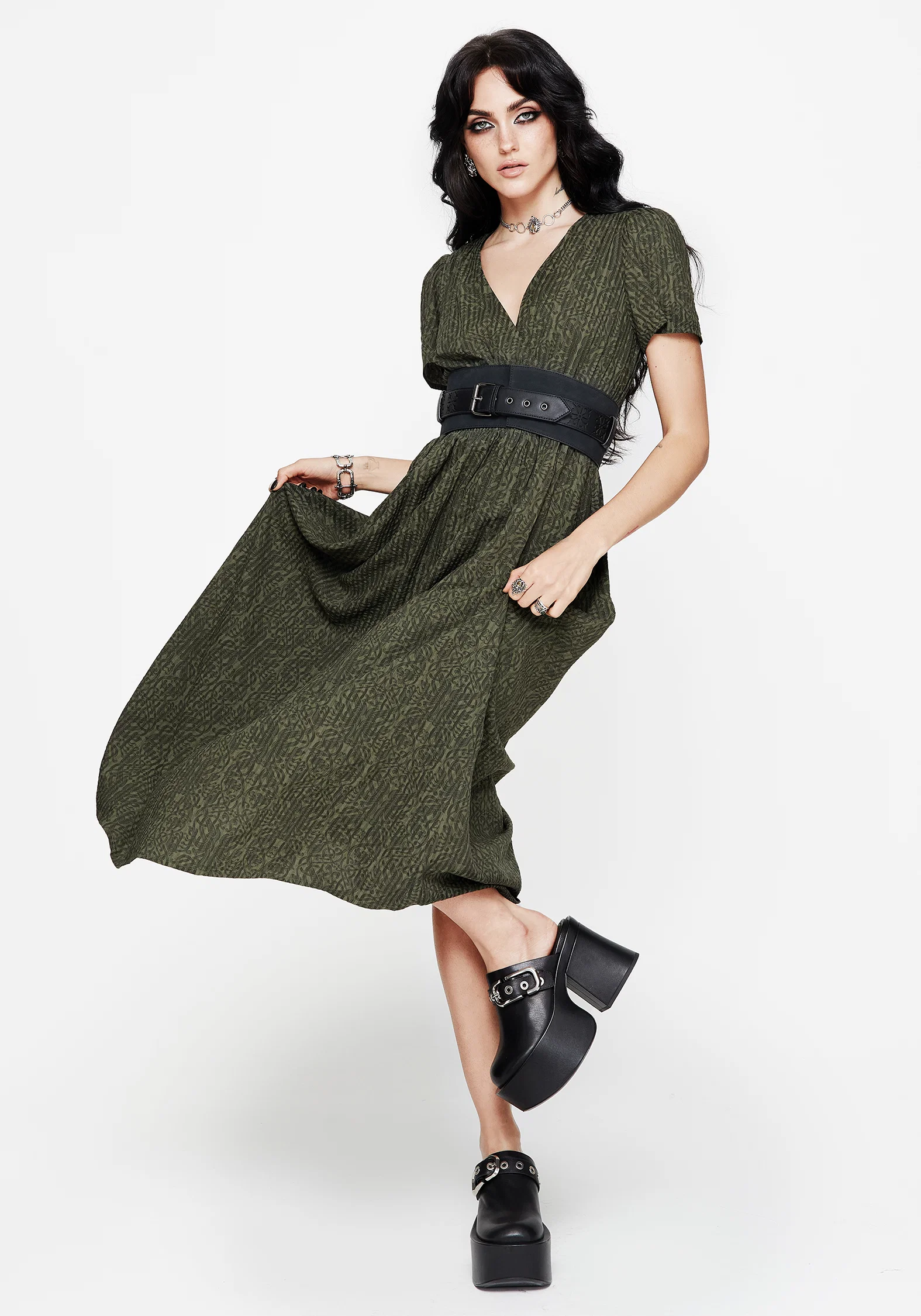 Francesca Dragon Printed Wrap Over Midaxi Dress - Image 6