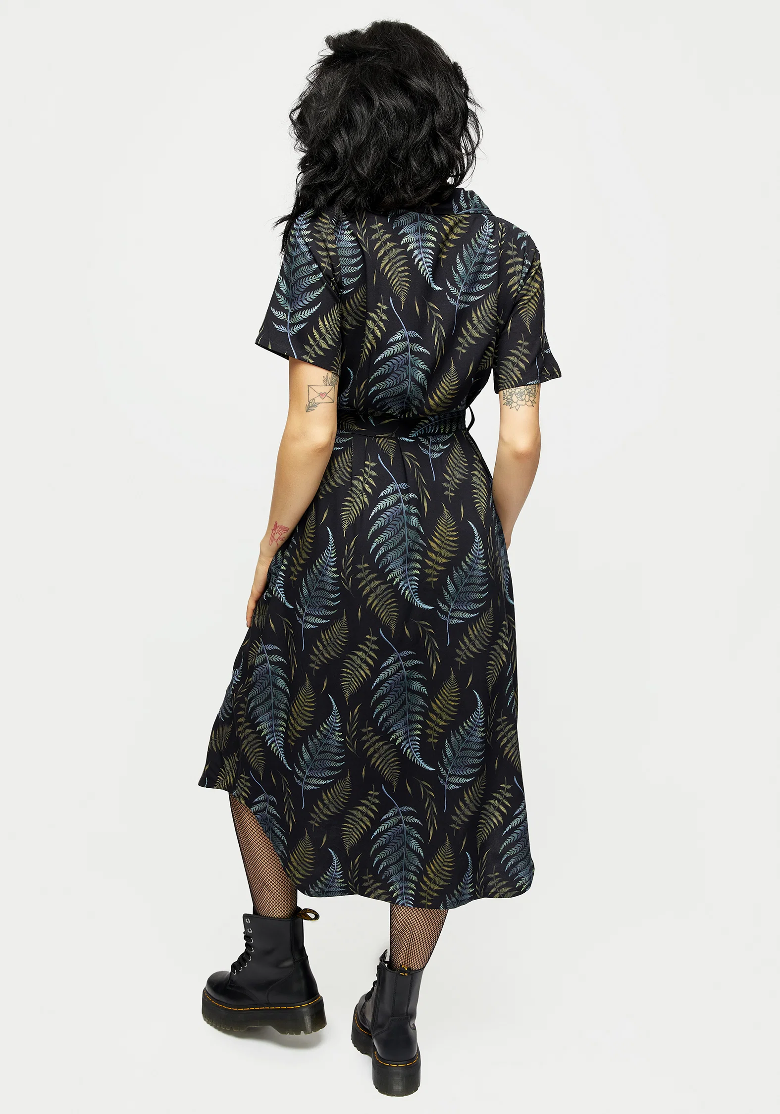 Frond Print Button Up Midi Shirt Dress - Image 3