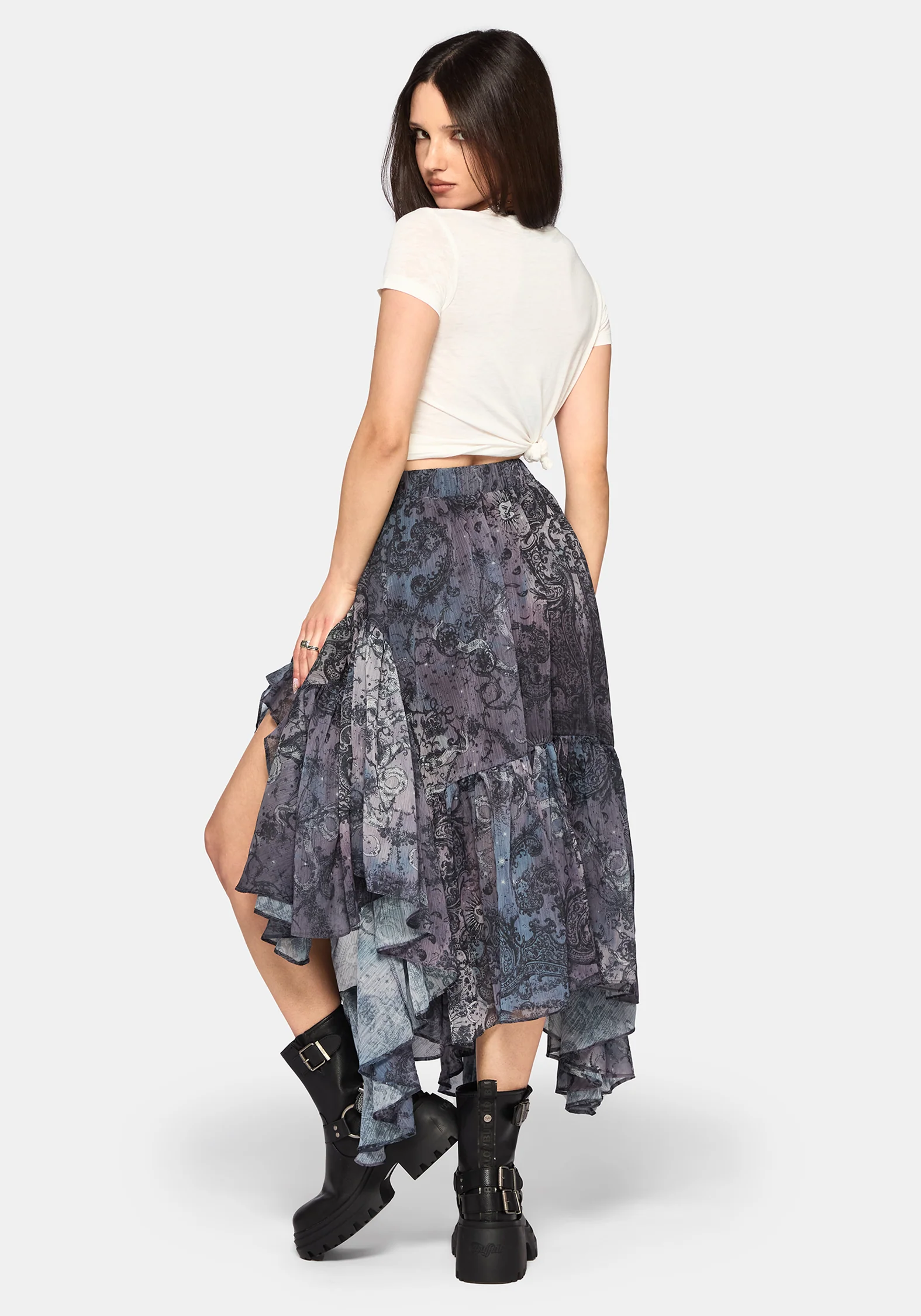 Gaia Celestial Print Chiffon Hanky Hem Skirt - Image 3