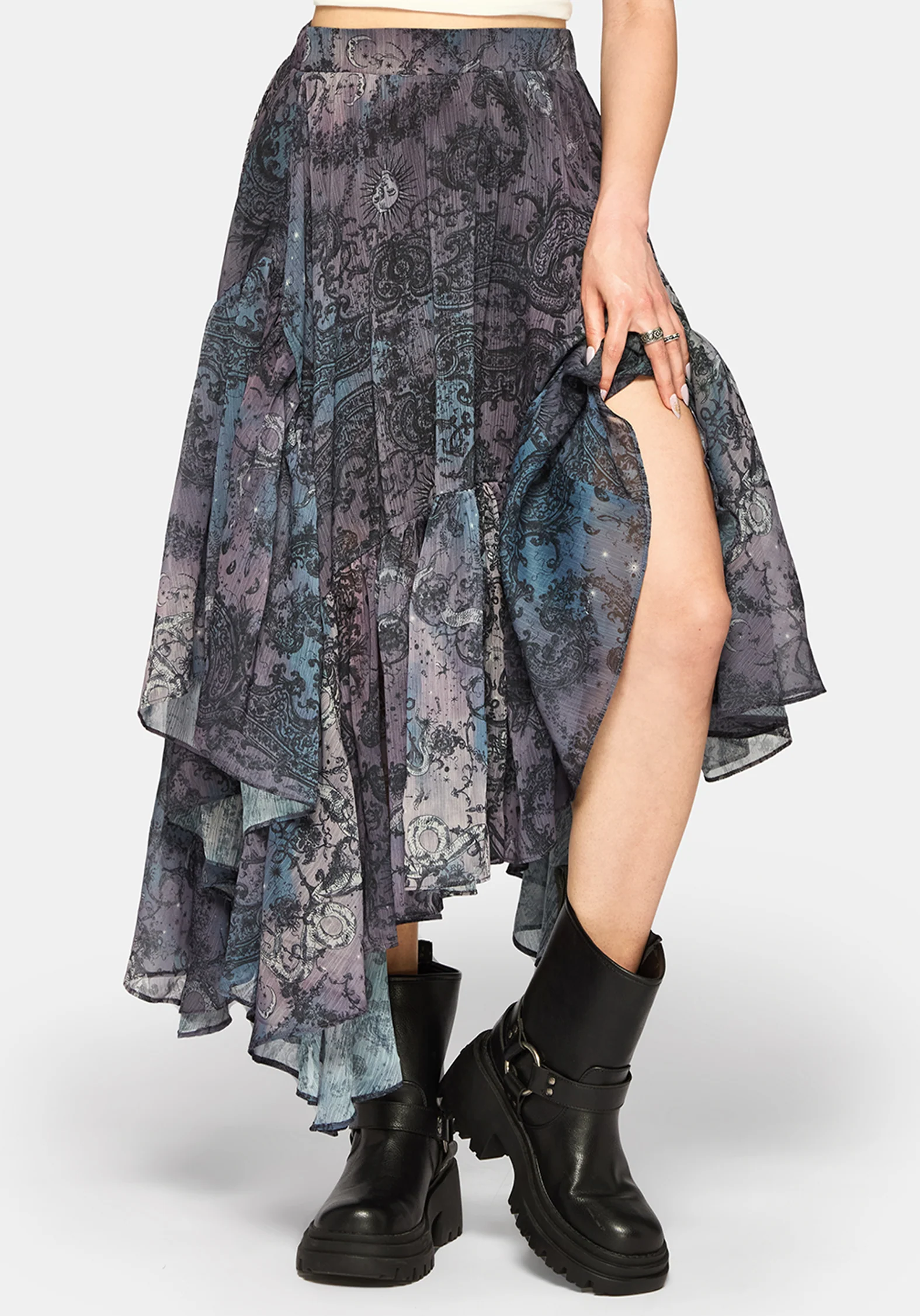 Gaia Celestial Print Chiffon Hanky Hem Skirt - Image 4