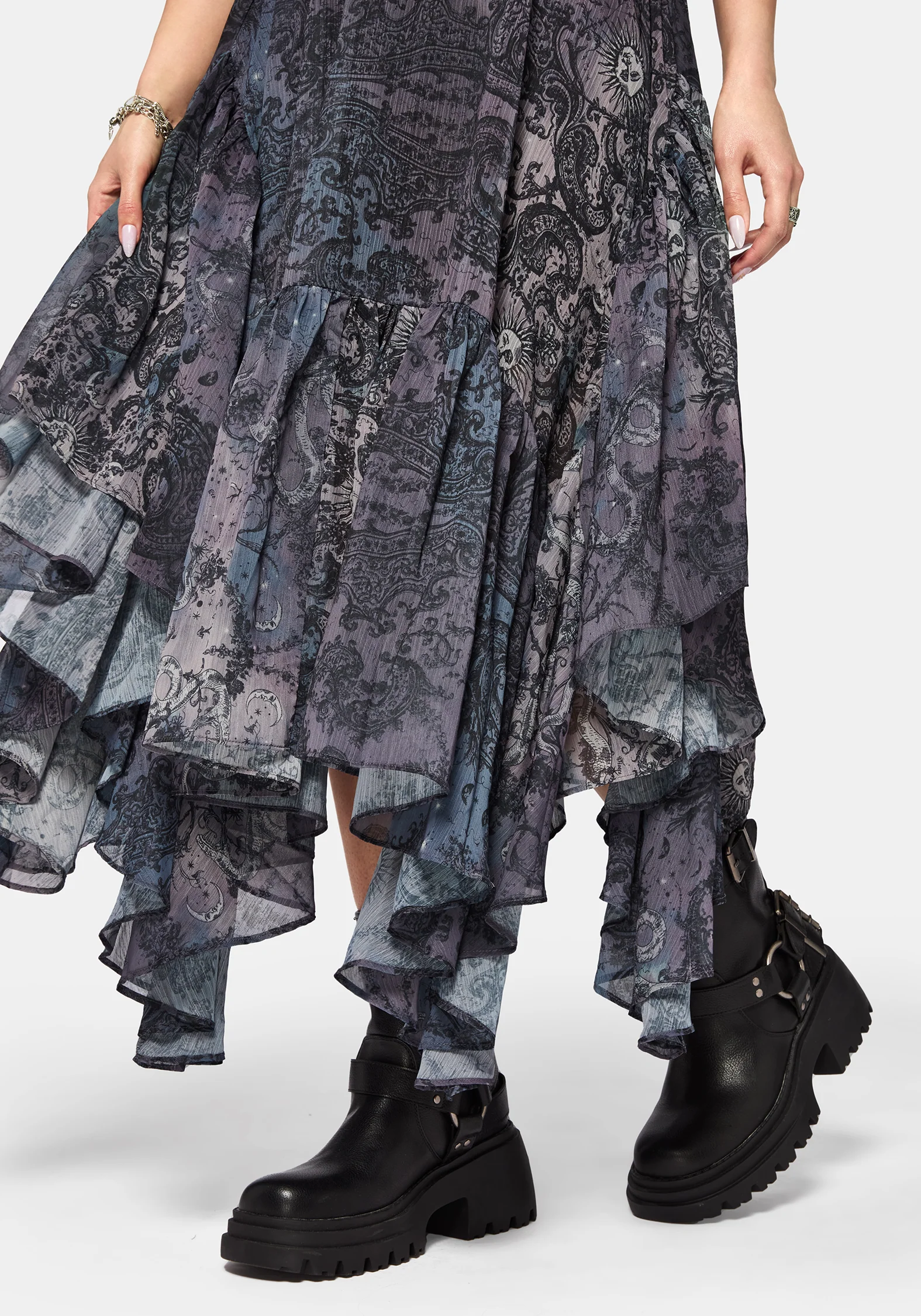 Gaia Celestial Print Chiffon Hanky Hem Skirt - Image 5