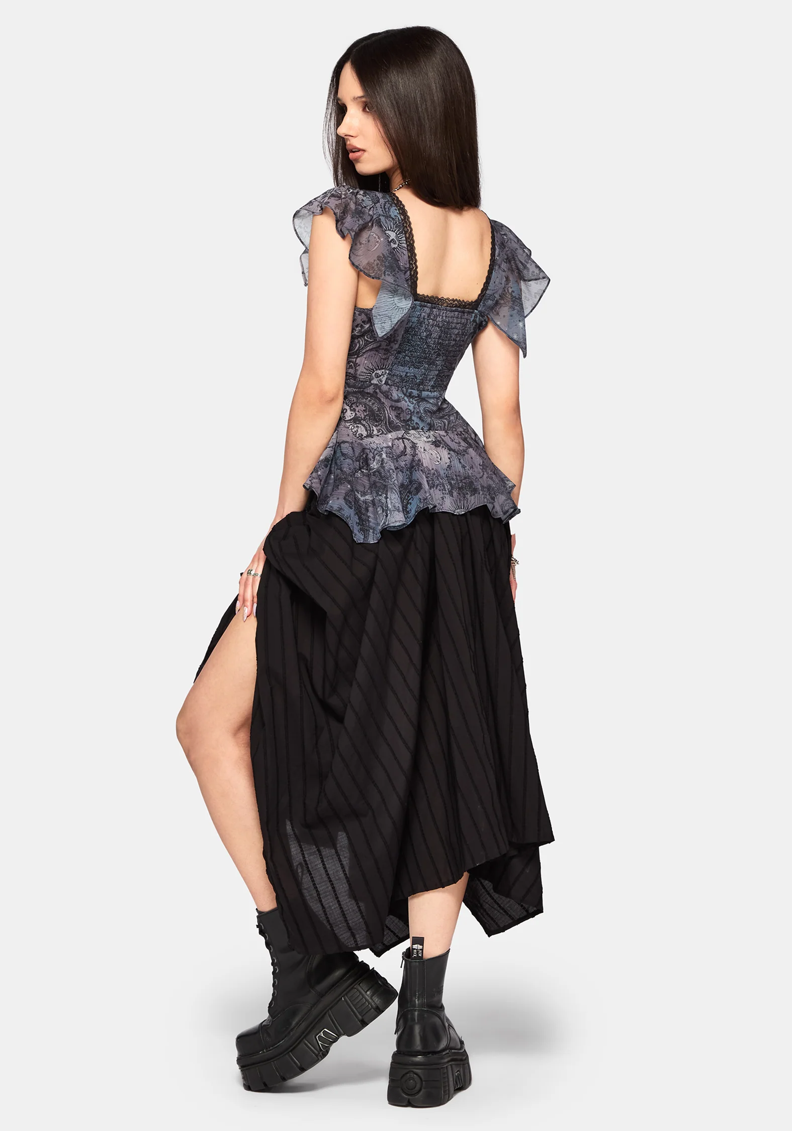 Gaia Celestial Print Chiffon Lace Up Blouse - Image 3