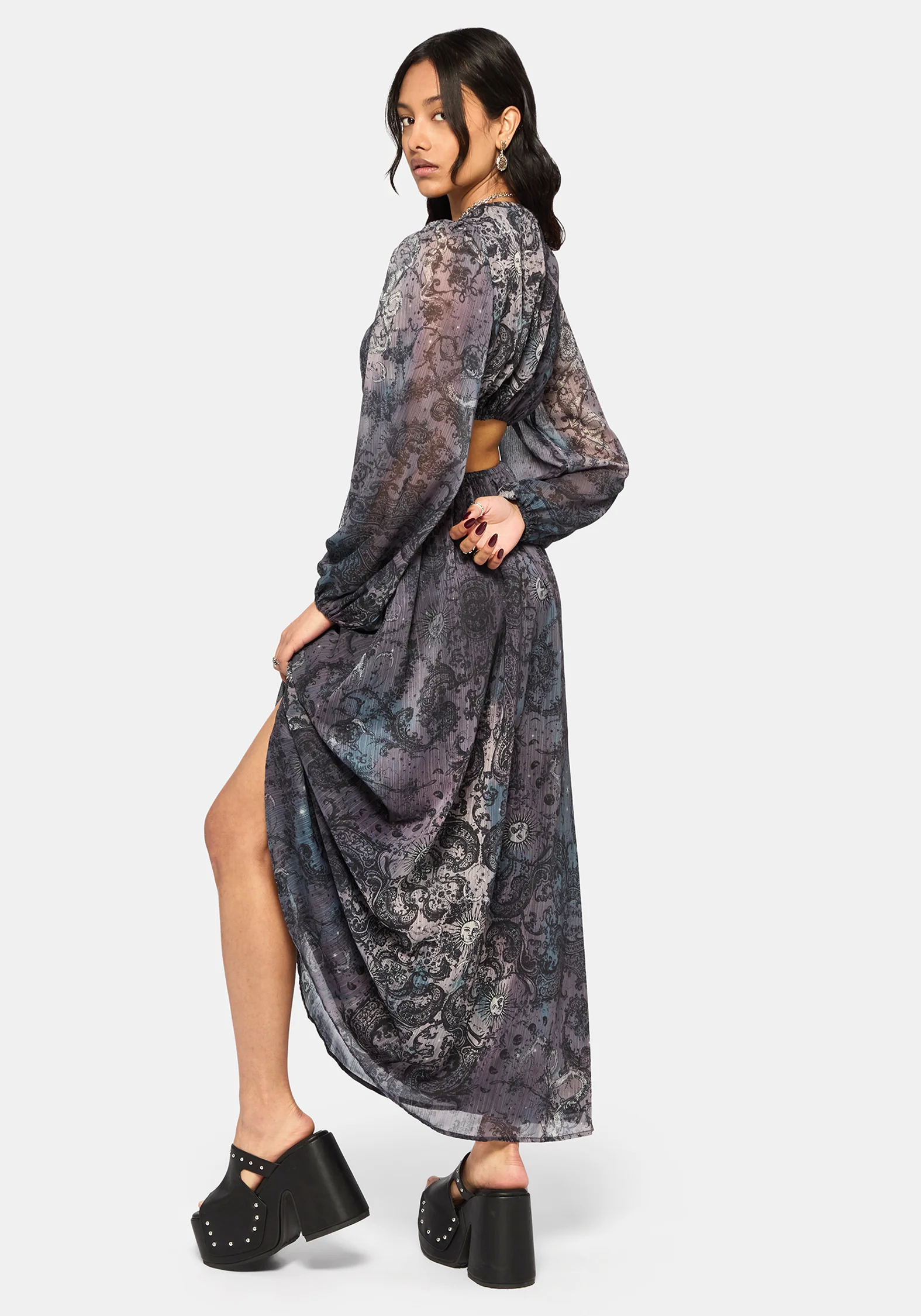 Gaia Celestial Print Chiffon Maxi Dress - Image 3