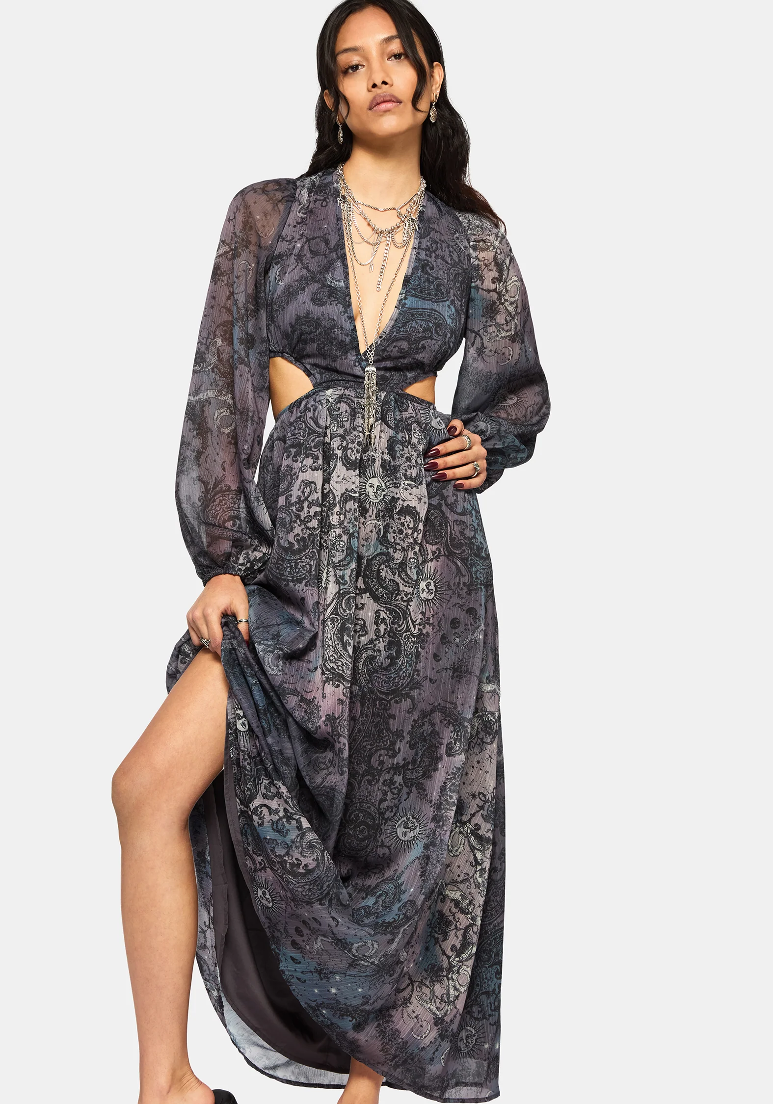 Gaia Celestial Print Chiffon Maxi Dress - Image 4