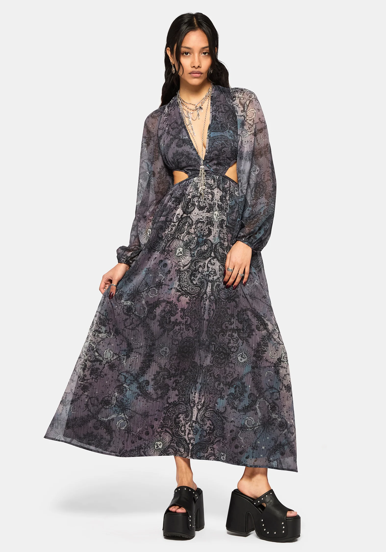Gaia Celestial Print Chiffon Maxi Dress - Image 5