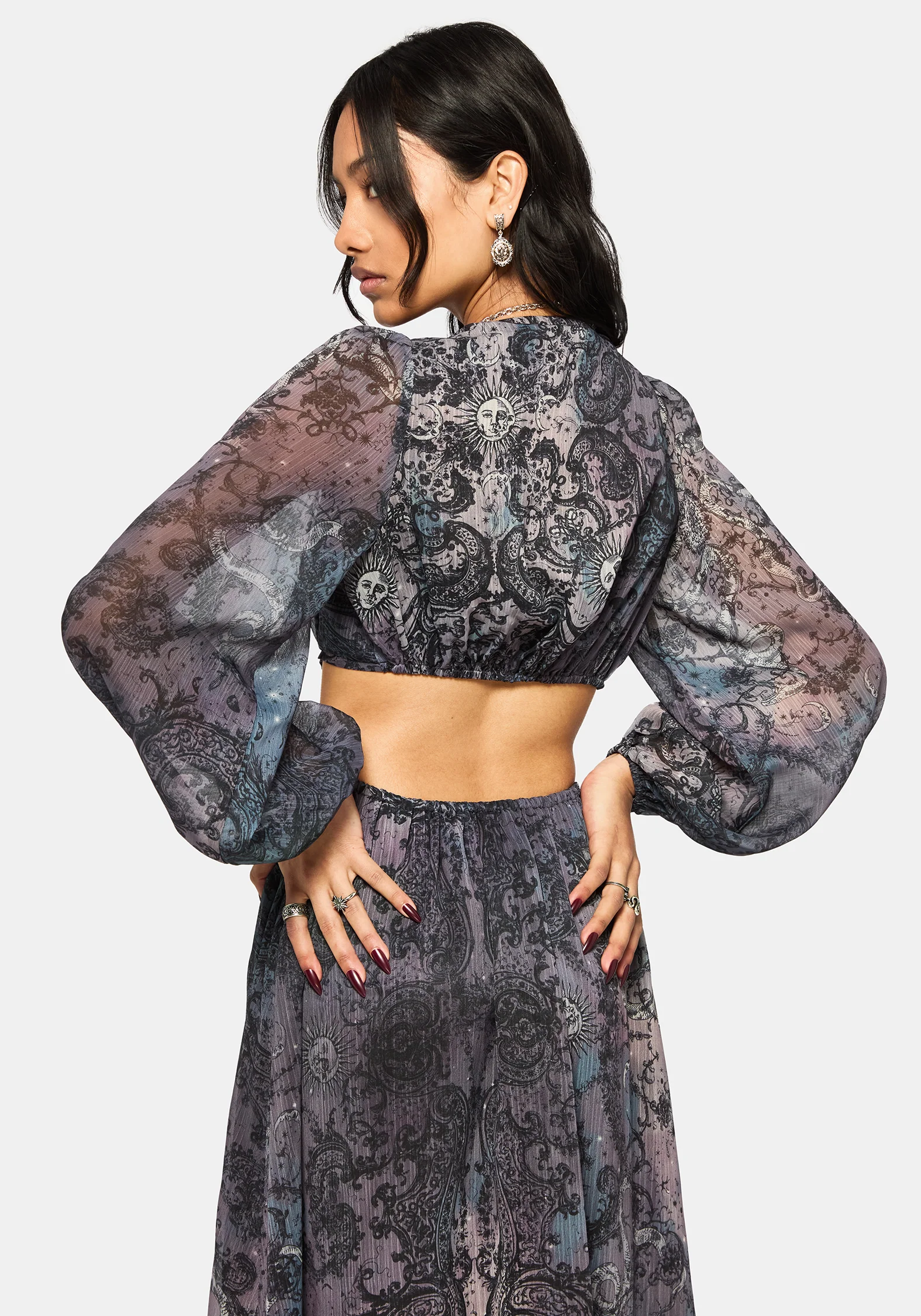 Gaia Celestial Print Chiffon Maxi Dress - Image 6