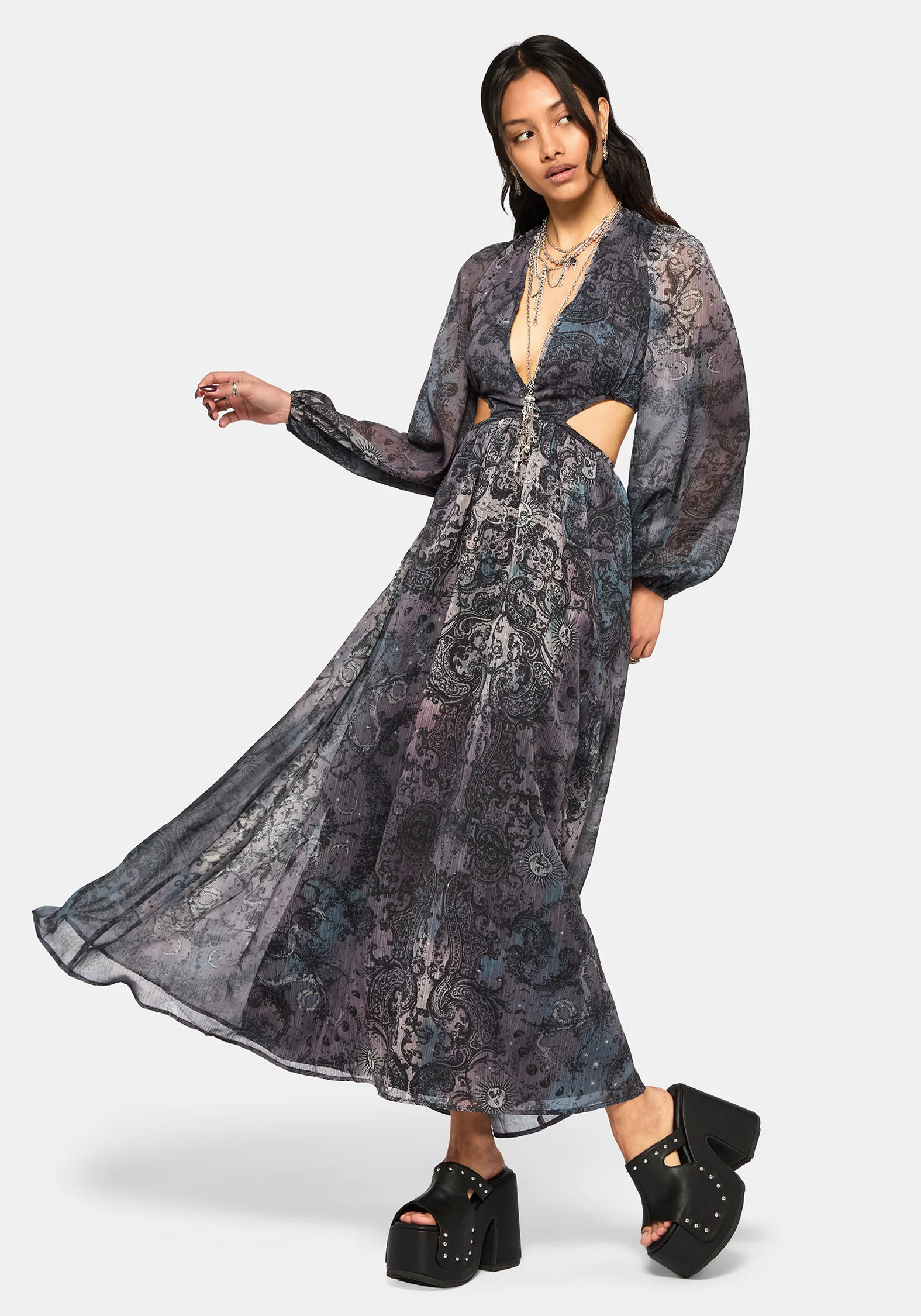 Gaia Celestial Print Chiffon Maxi Dress - Image 7