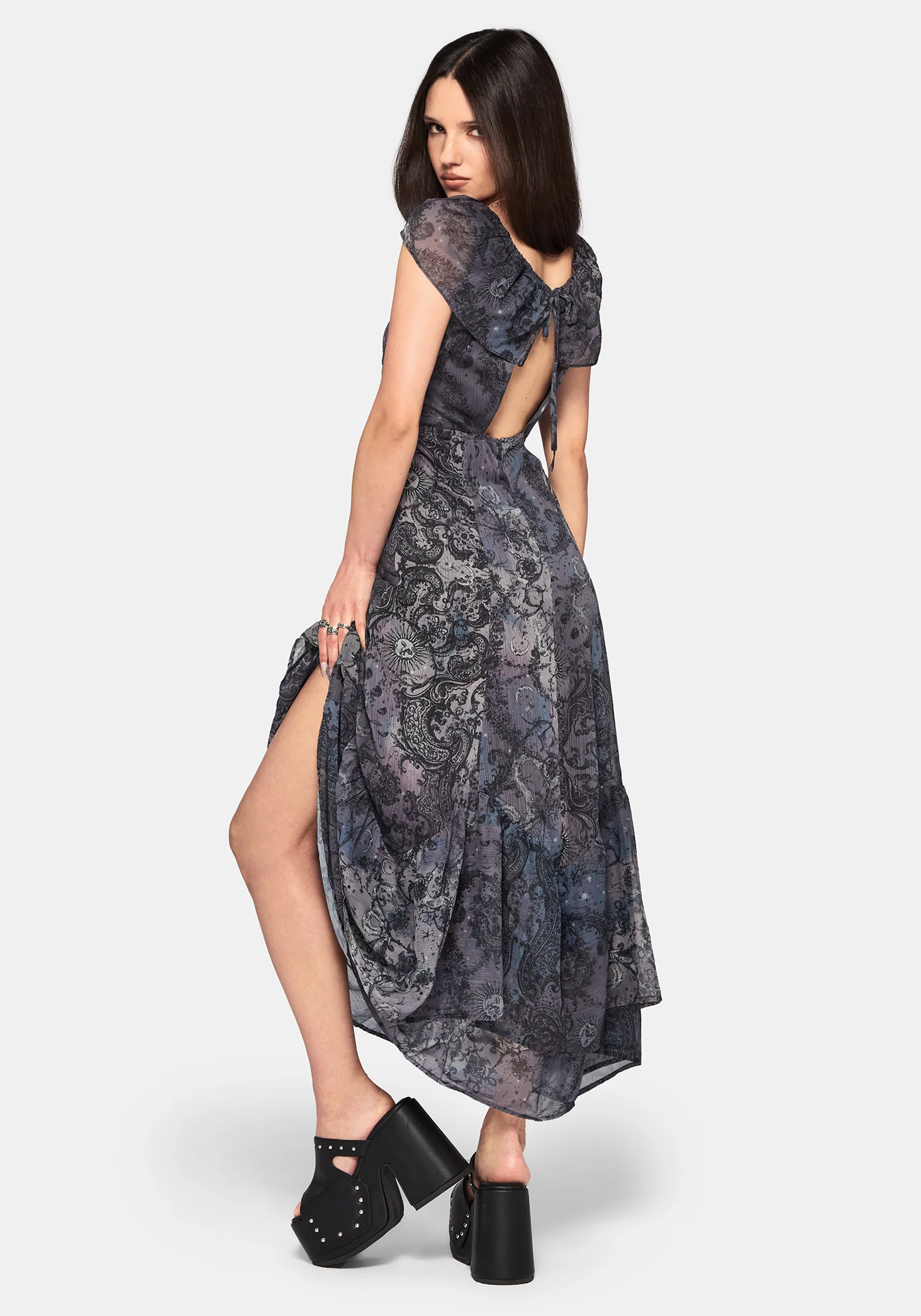Gaia Celestial Print Chiffon Midaxi Dress - Image 3