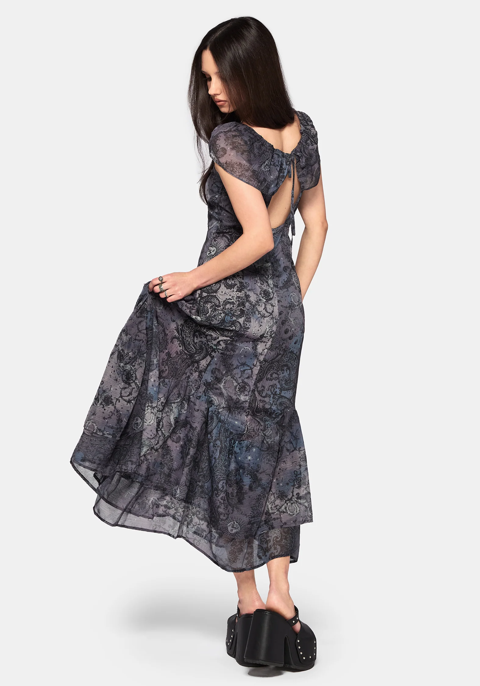 Gaia Celestial Print Chiffon Midaxi Dress - Image 6
