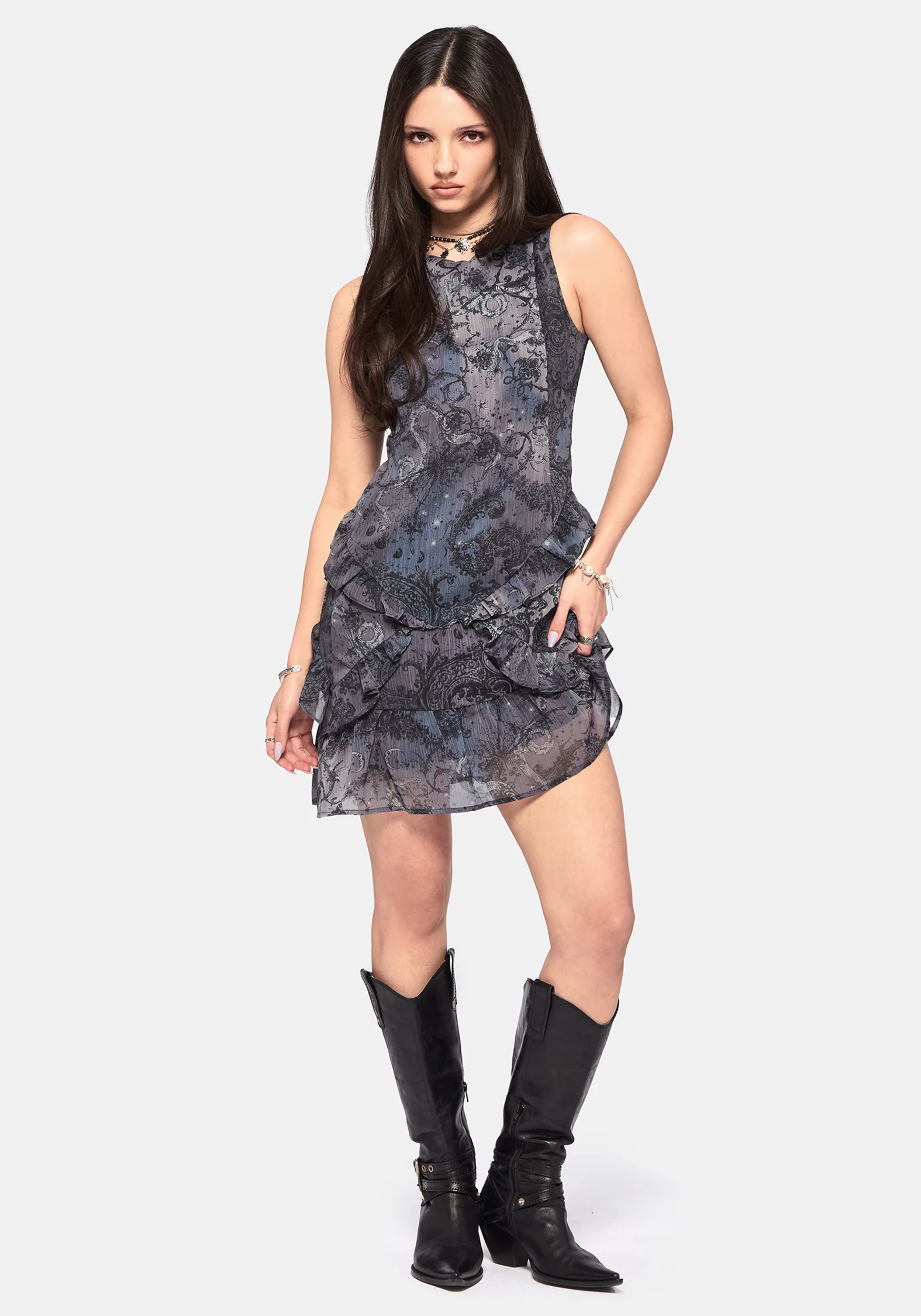Gaia Celestial Print Chiffon Mini Dress - Image 4