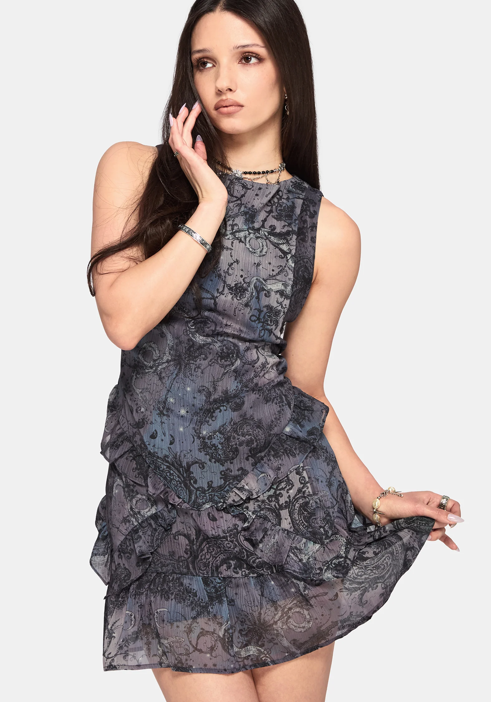 Gaia Celestial Print Chiffon Mini Dress - Image 5