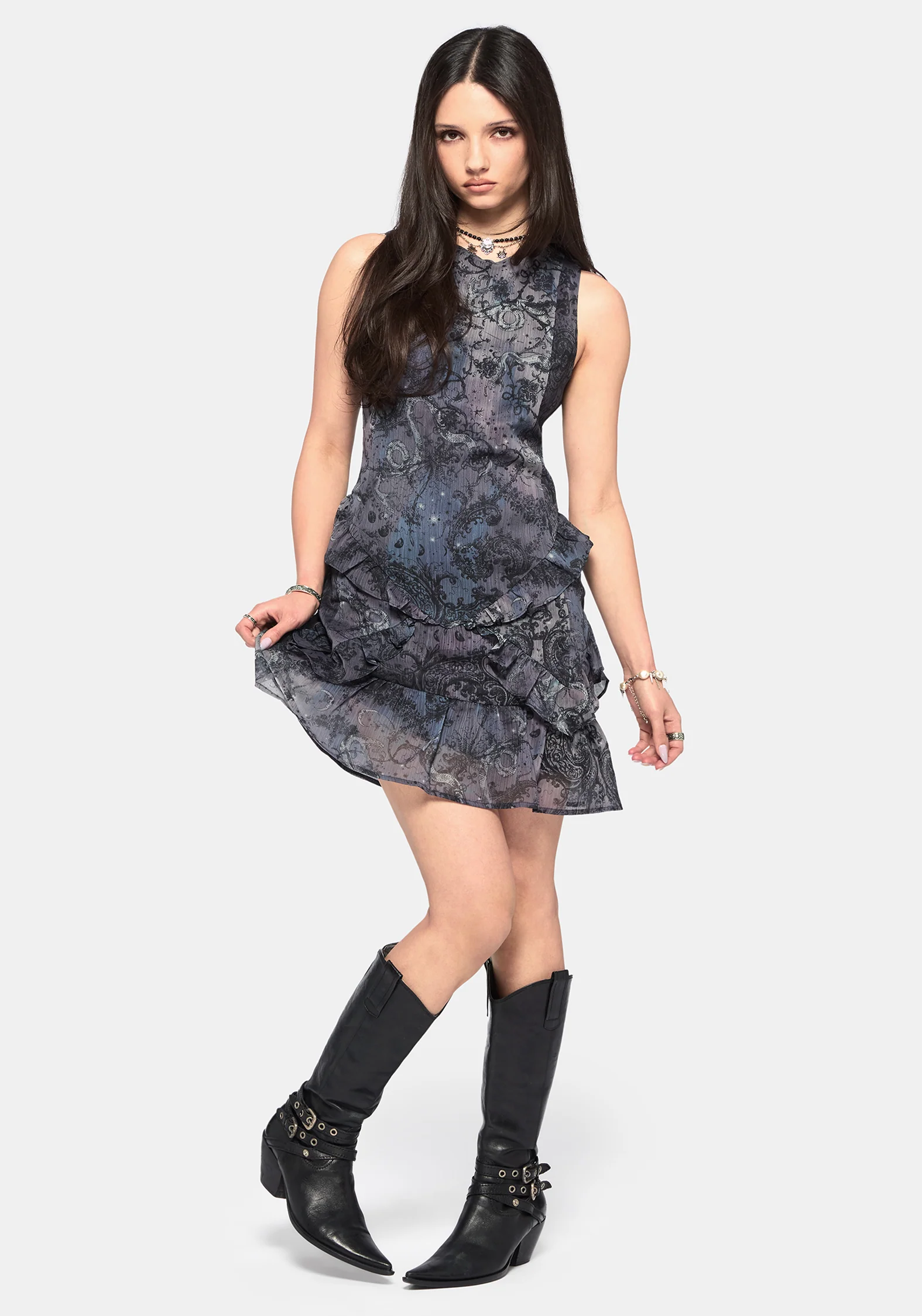 Gaia Celestial Print Chiffon Mini Dress - Image 6
