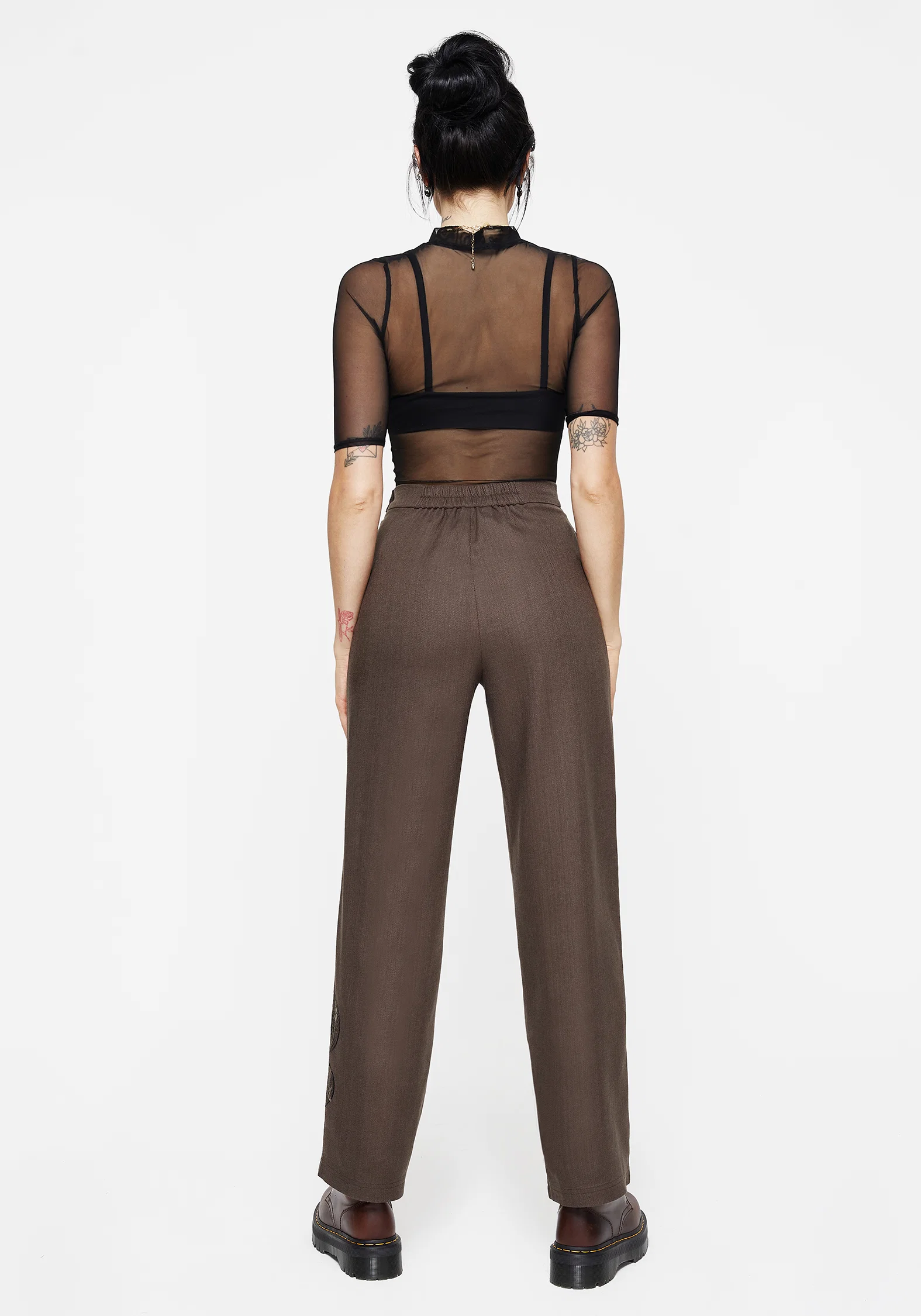 Gaia Linen Blend Snake Embroidered Wide Leg Trouser - Image 3
