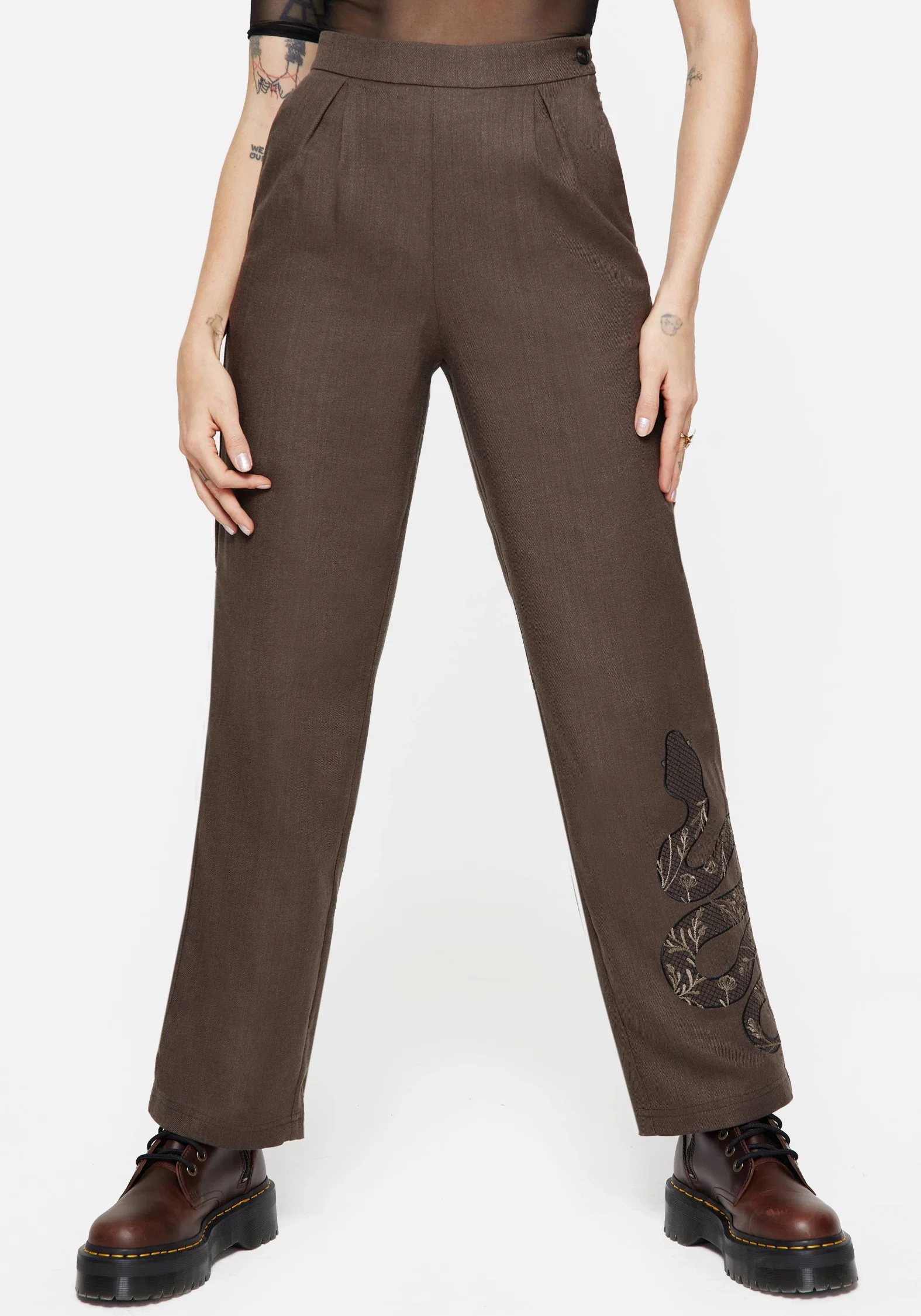 Gaia Linen Blend Snake Embroidered Wide Leg Trouser - Image 5