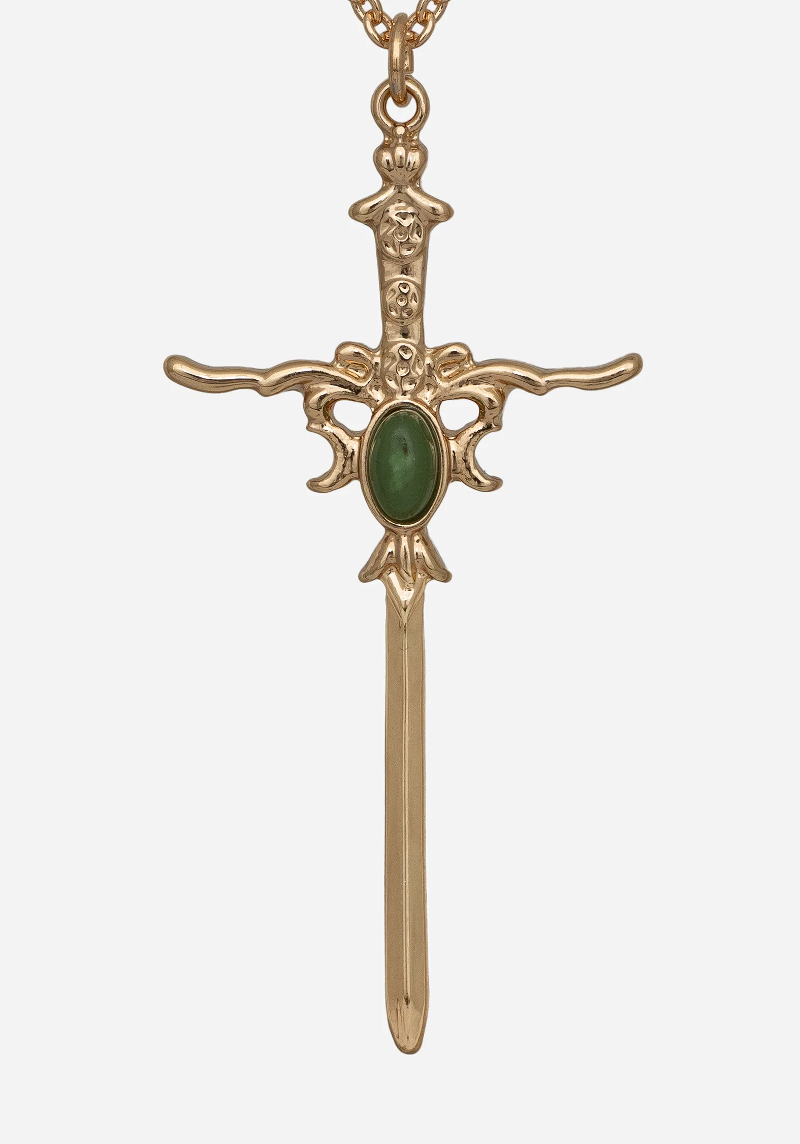Galatine Green Stone Sword Necklace - Gold - Image 3