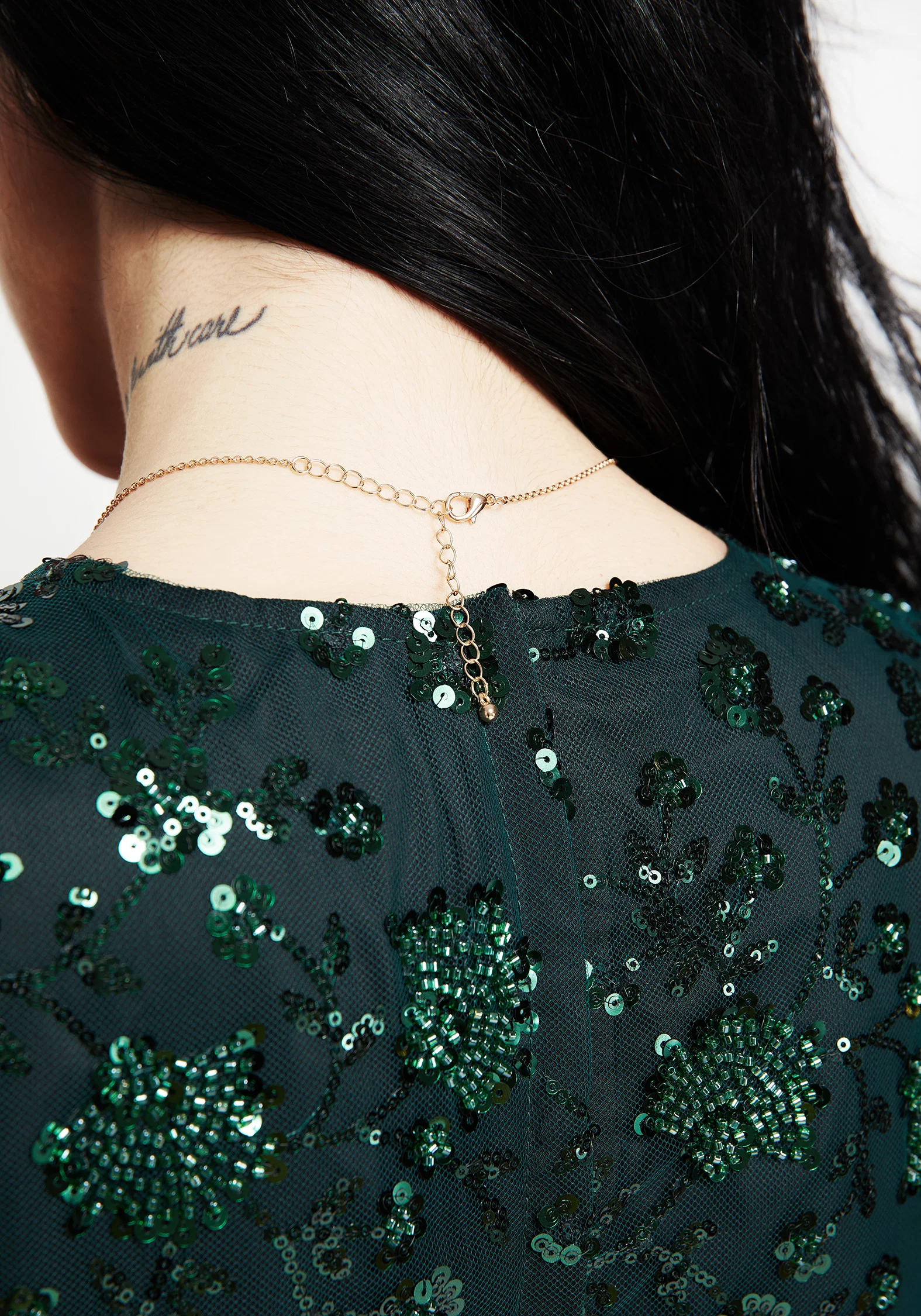 Galatine Green Stone Sword Necklace - Gold - Image 7