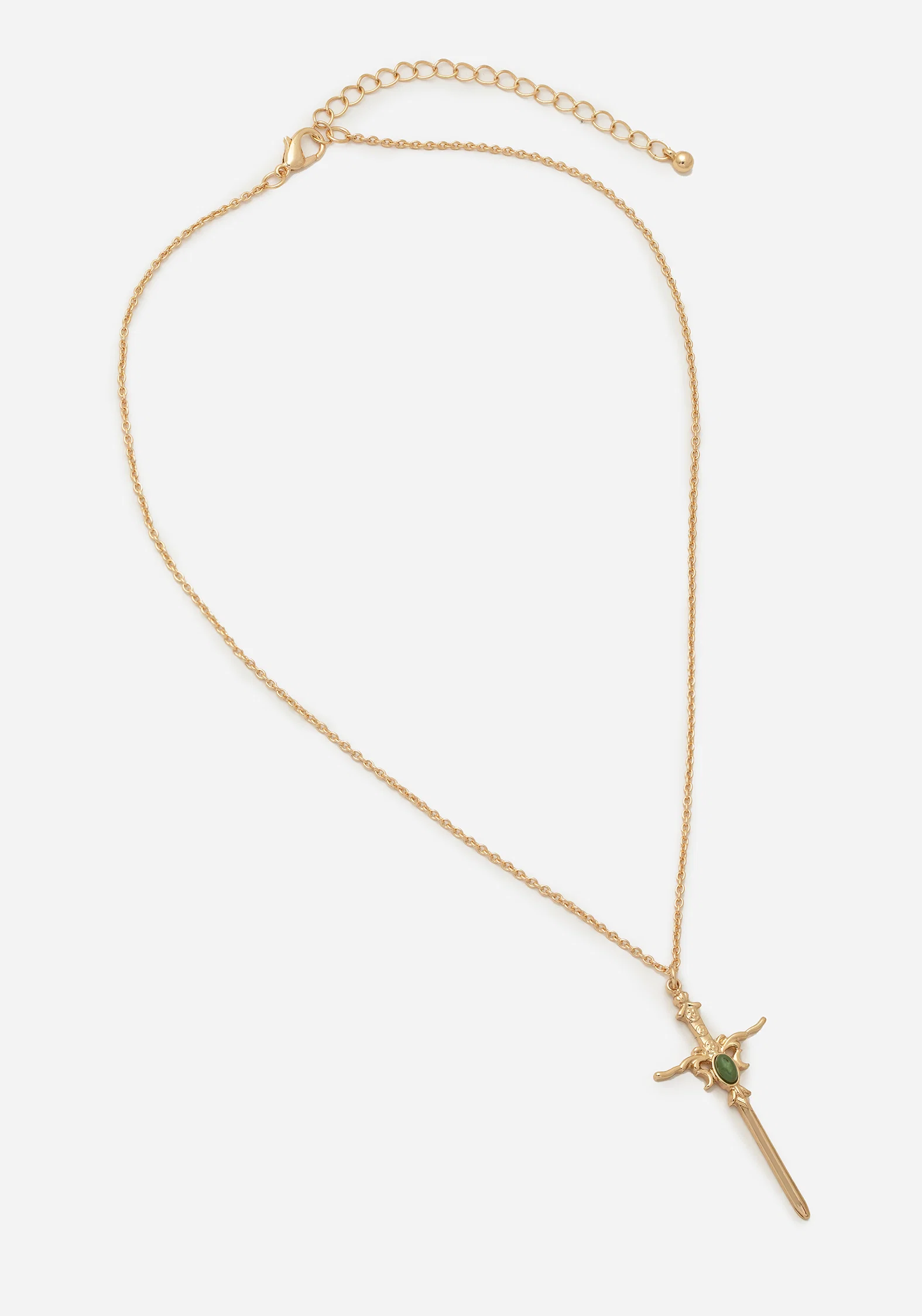 Galatine Green Stone Sword Necklace - Gold - Image 8