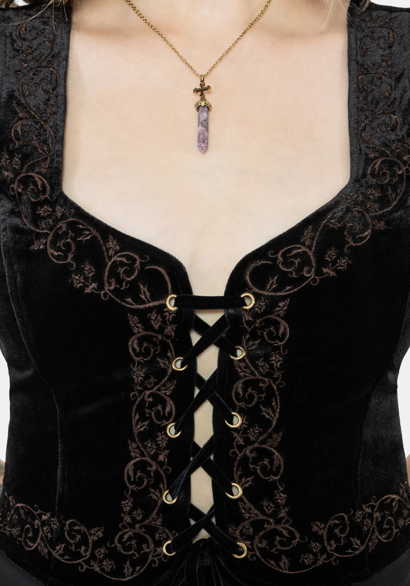 Gildra Tie Front Velour Waistcoat Corset - Image 2
