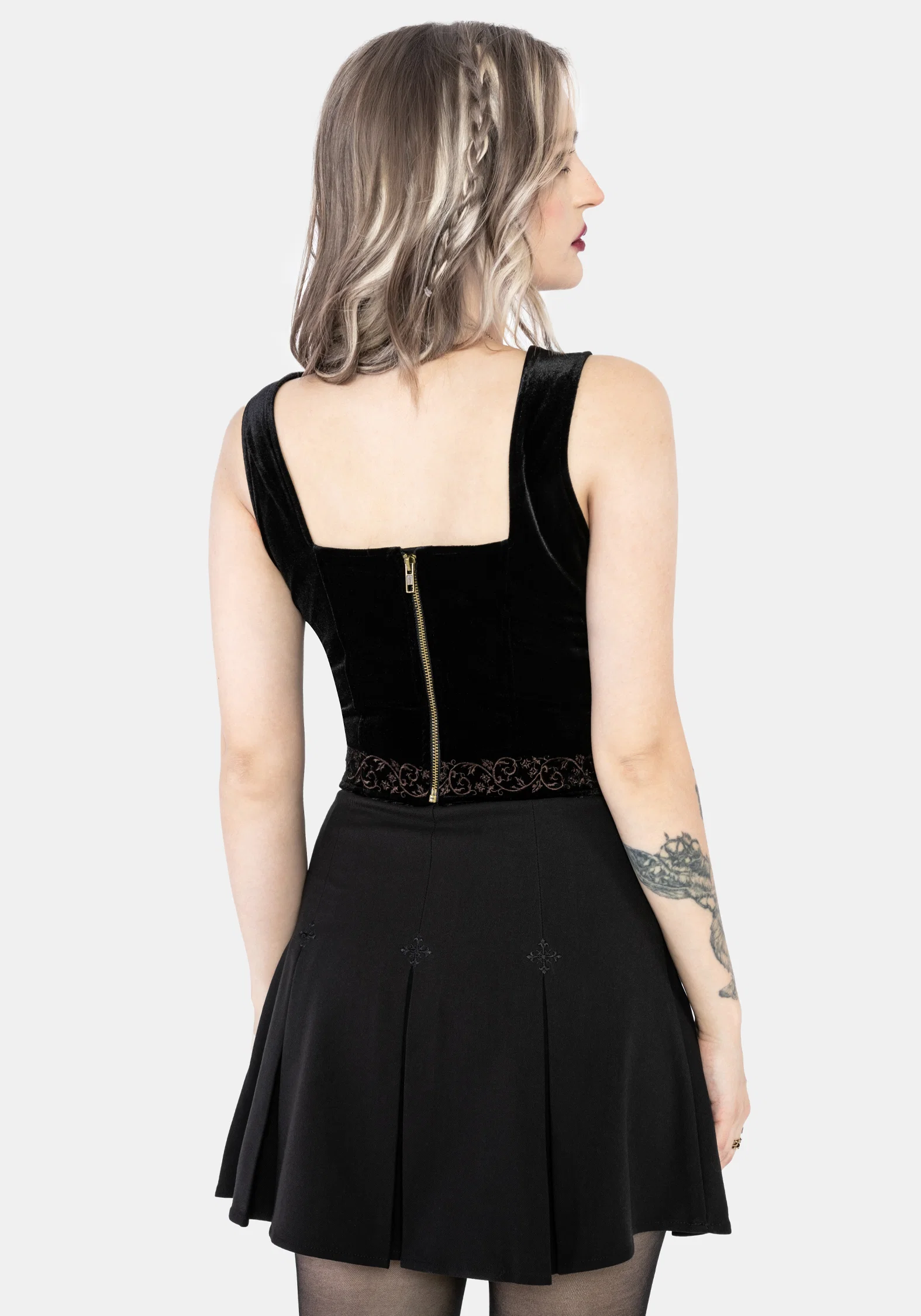 Gildra Tie Front Velour Waistcoat Corset - Image 3