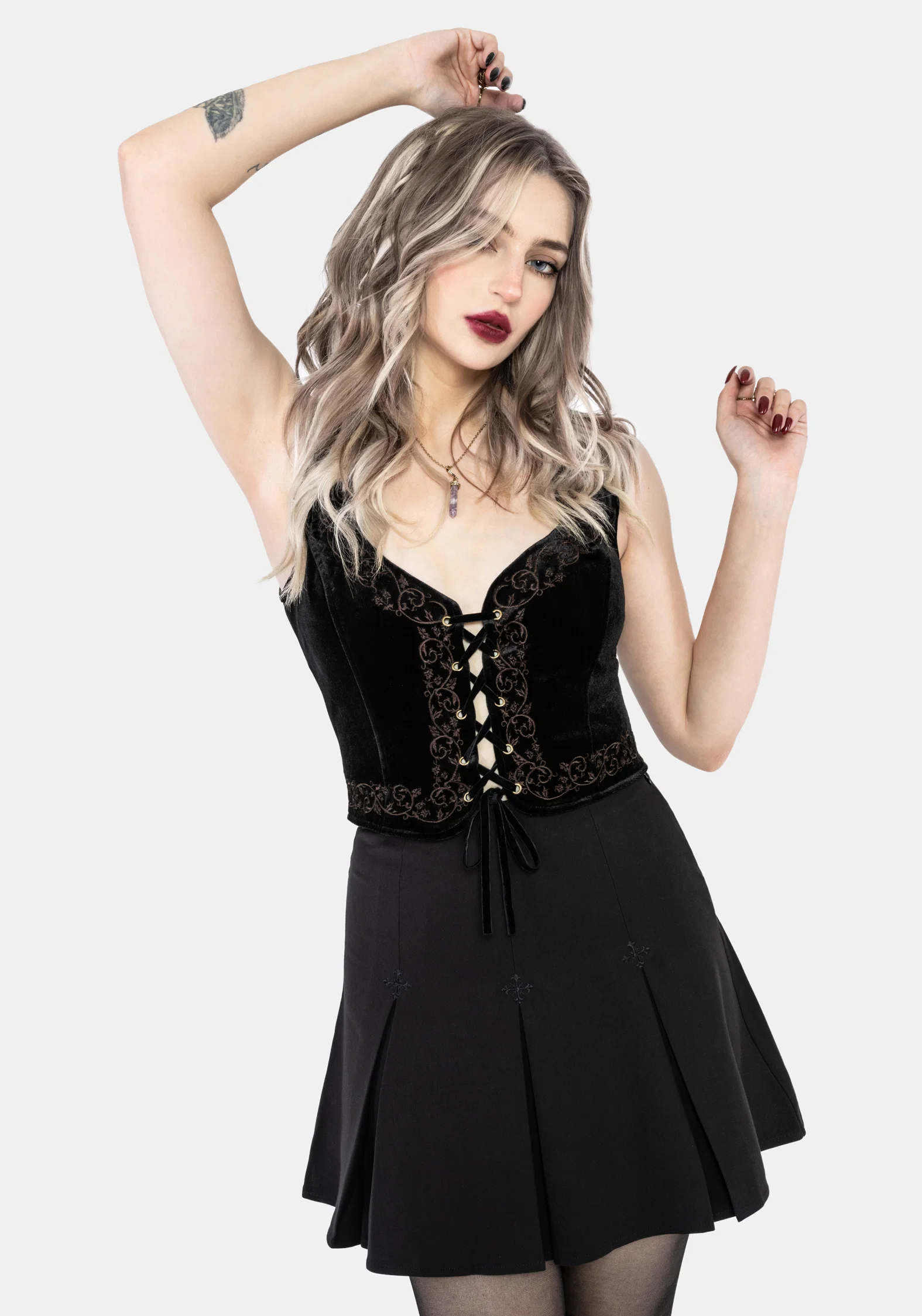 Gildra Tie Front Velour Waistcoat Corset - Image 6