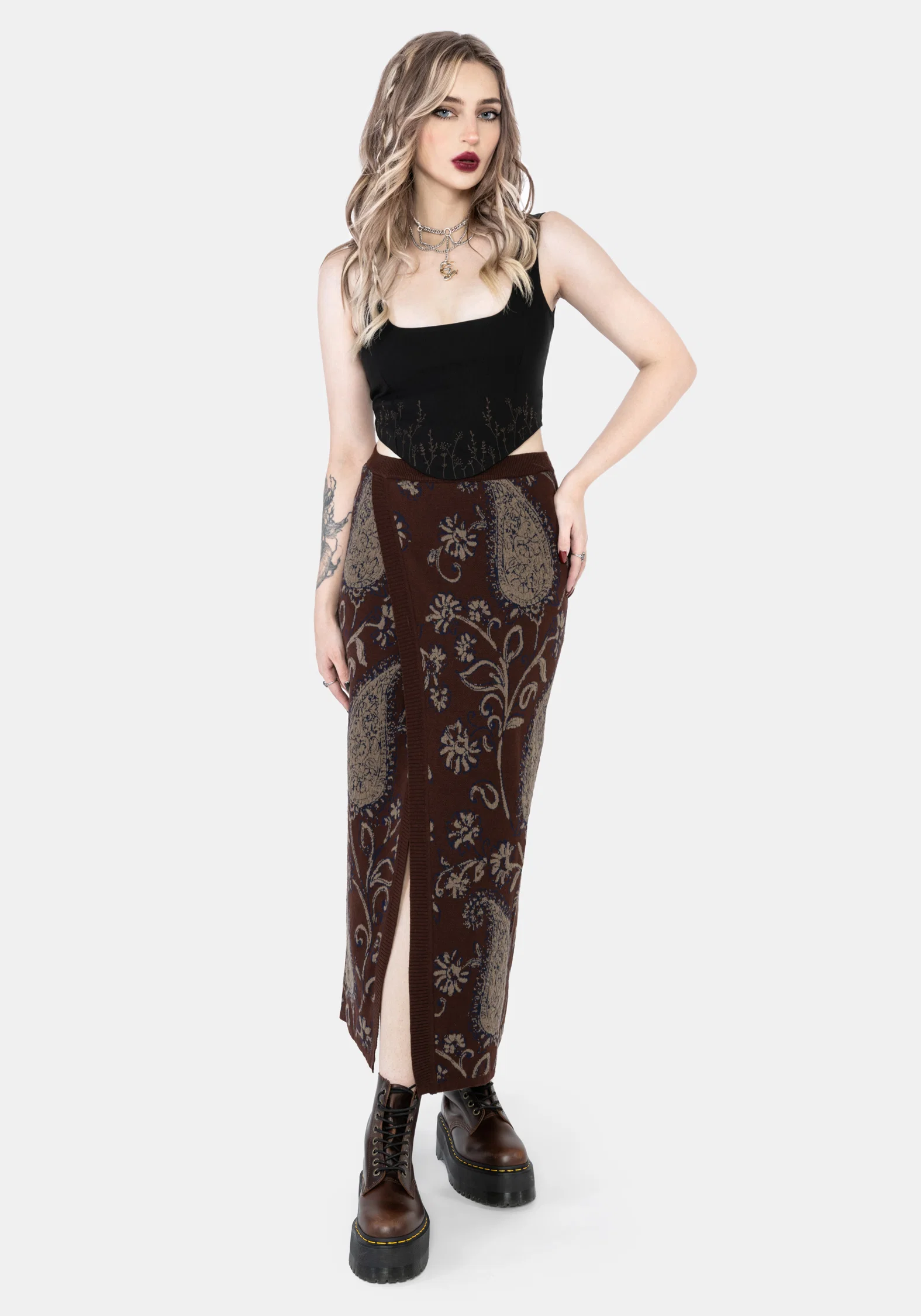 Gillian Cotton Paisley Knit Midi Wrap Skirt - Image 4