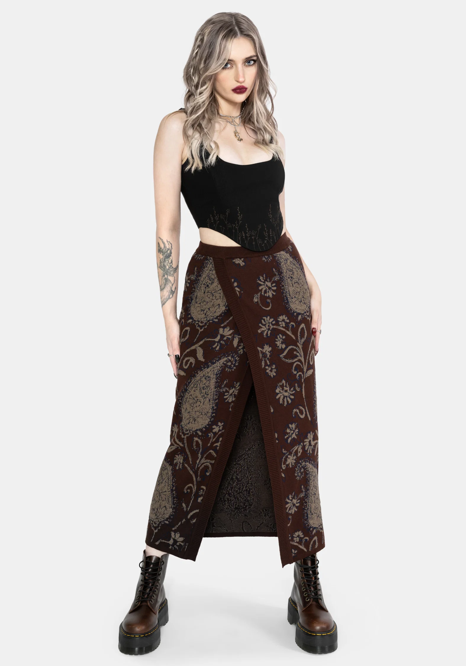 Gillian Cotton Paisley Knit Midi Wrap Skirt - Image 5