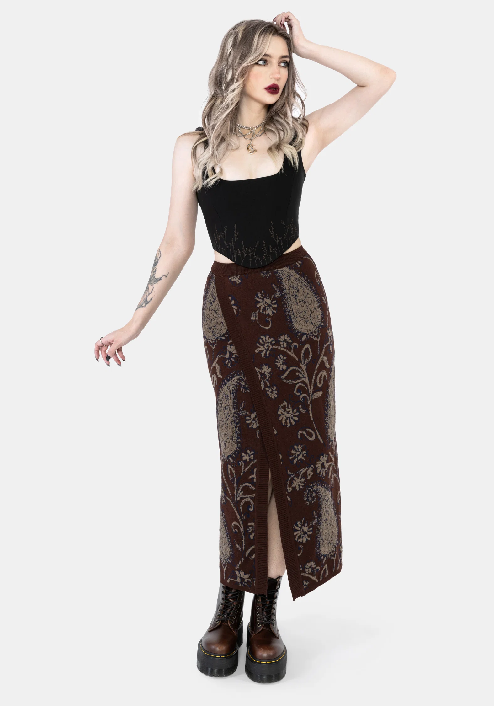 Gillian Cotton Paisley Knit Midi Wrap Skirt - Image 7