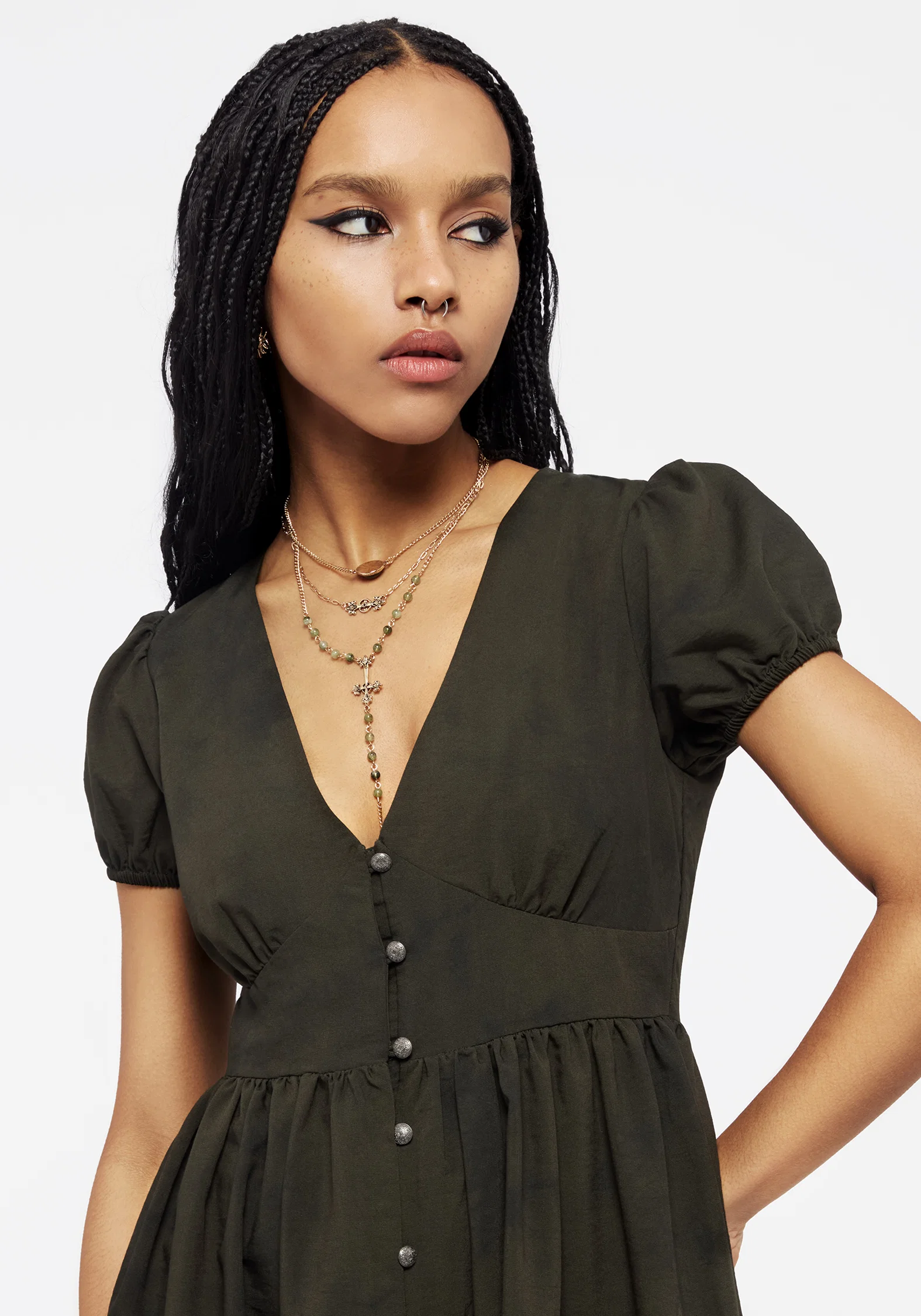 Gladys Button Up Midi Dress - Green - Image 2