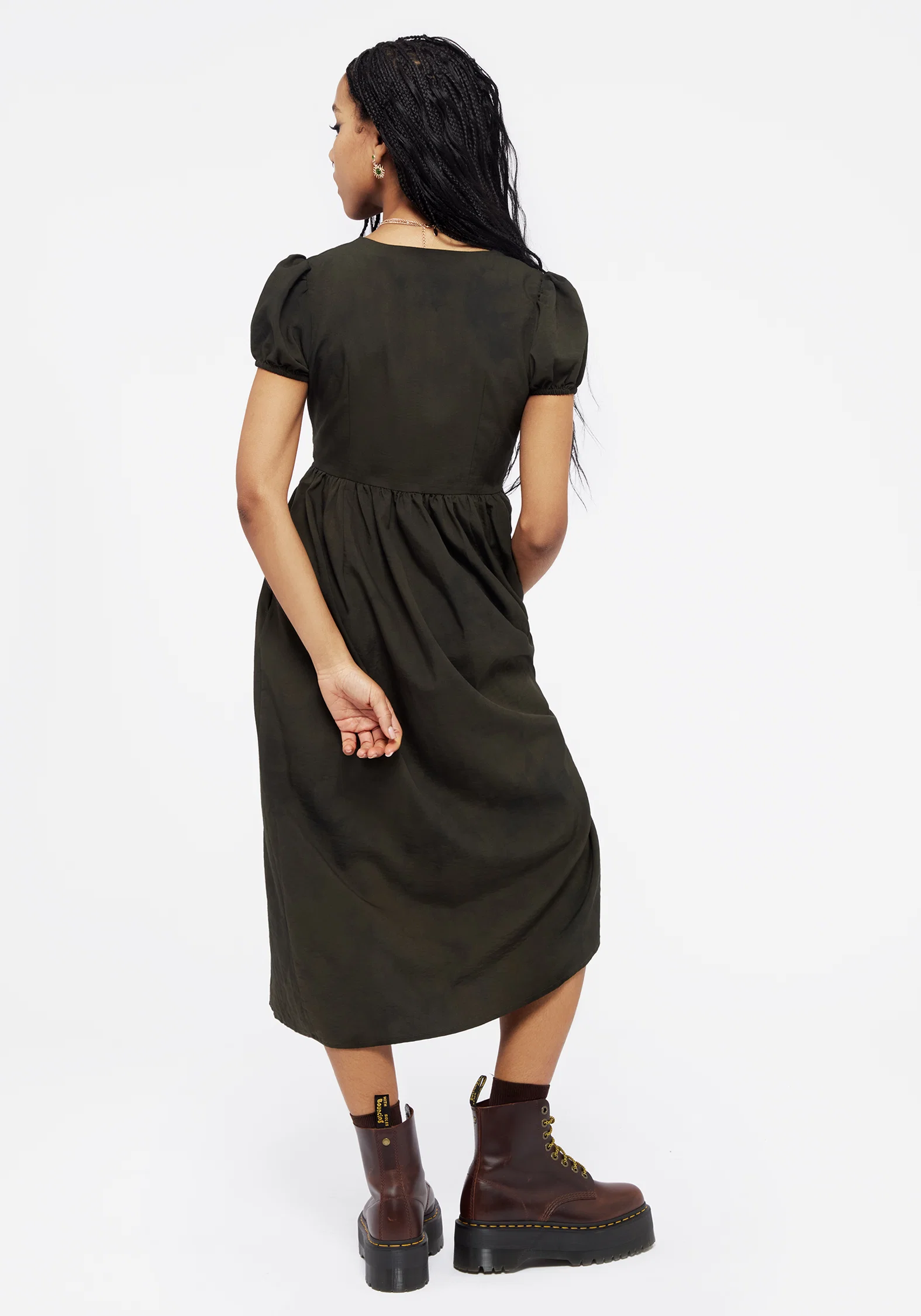 Gladys Button Up Midi Dress - Green - Image 3