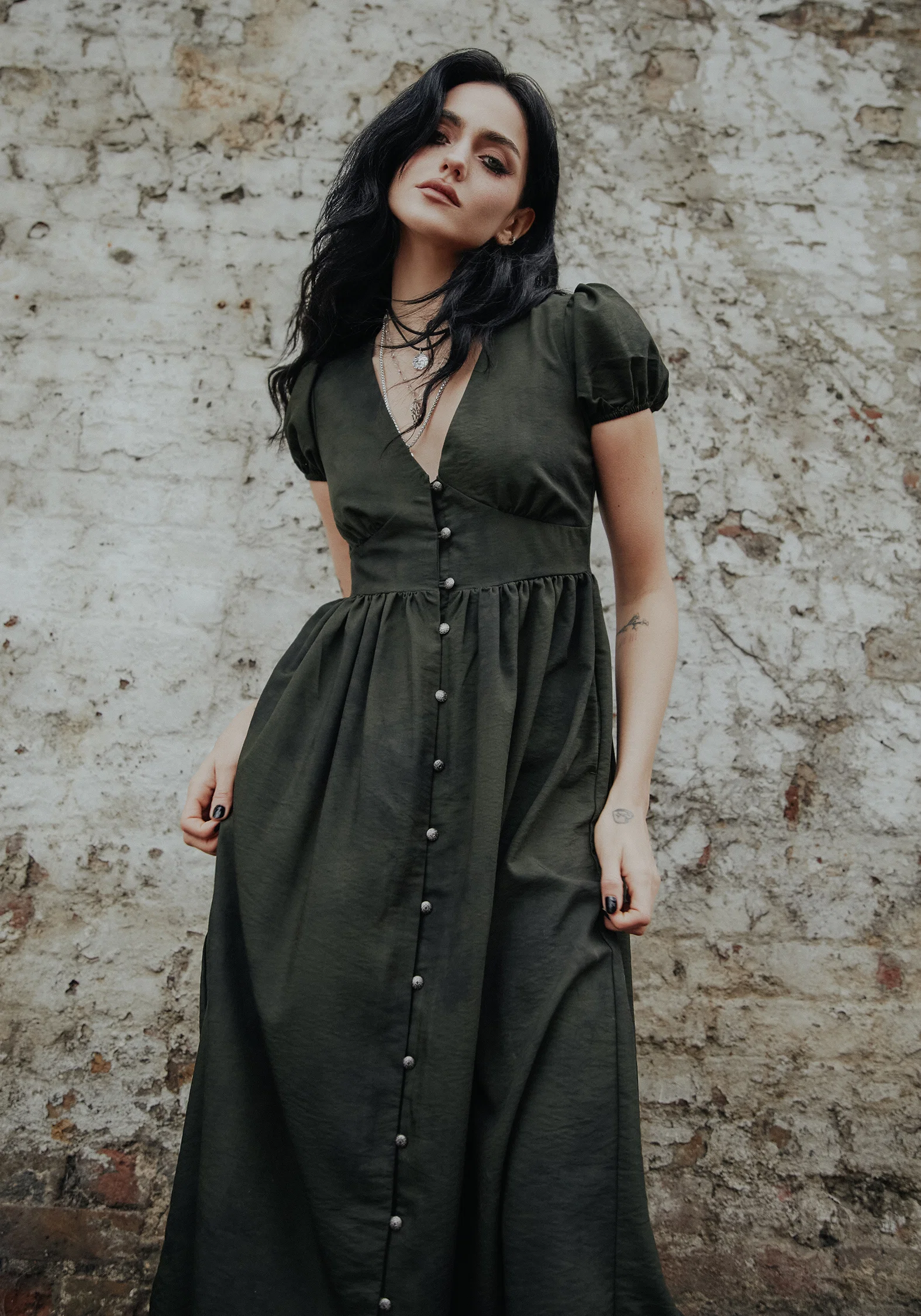Gladys Button Up Midi Dress - Green - Image 6