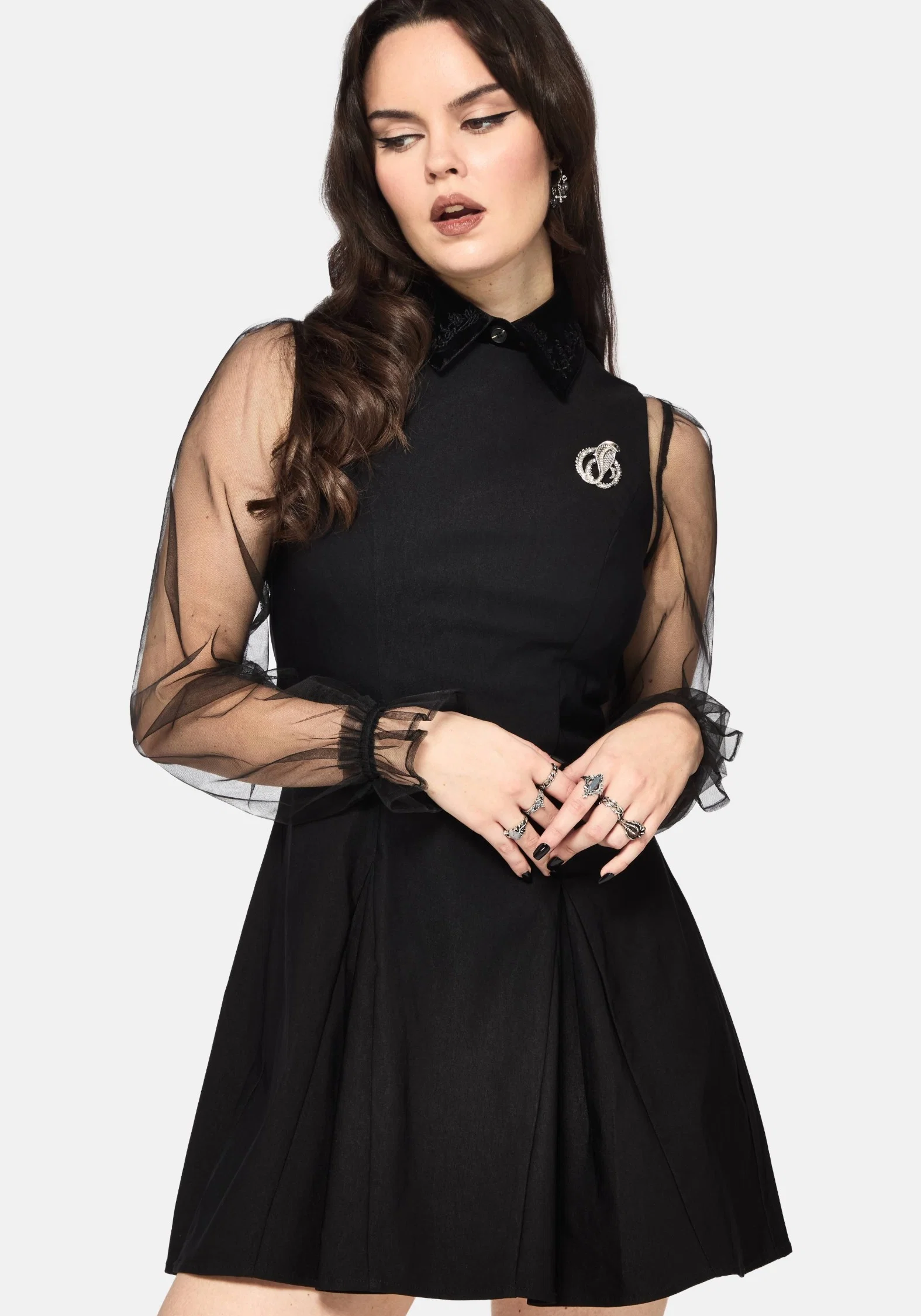 Glasmere Godet Snake Brooch Mini Dress - Image 4