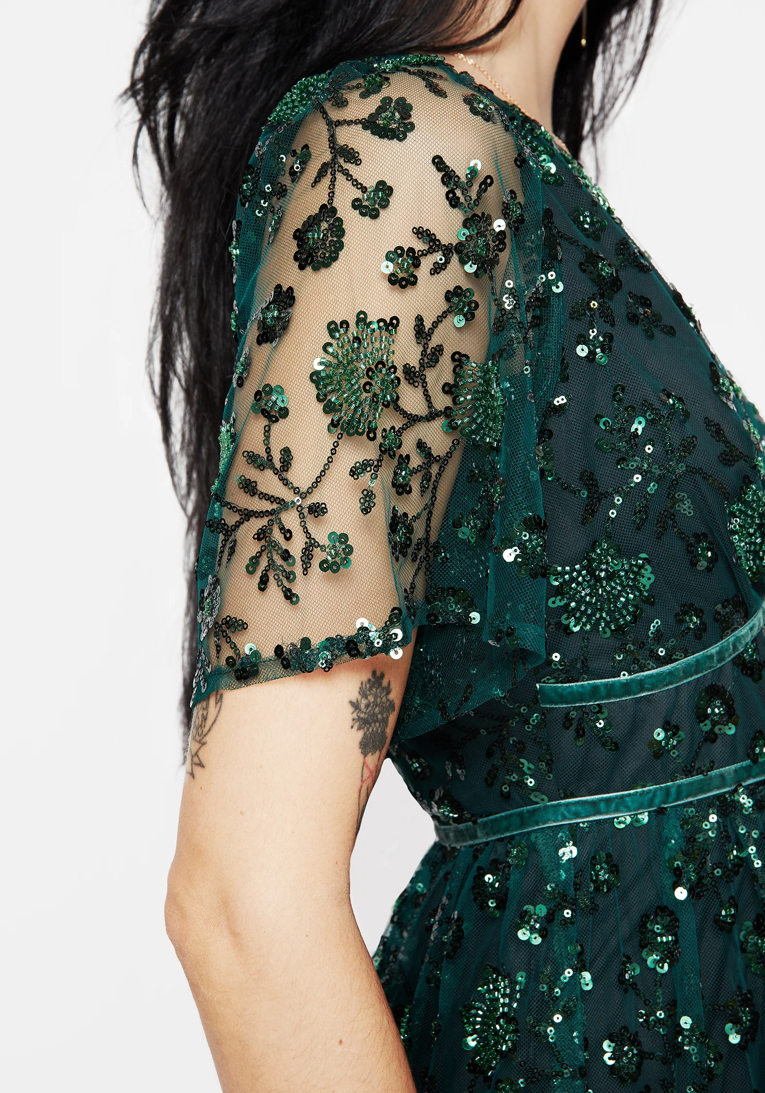 Glimmer Embroidered Sequin Lace Angel Sleeve Midaxi Dress - Image 2