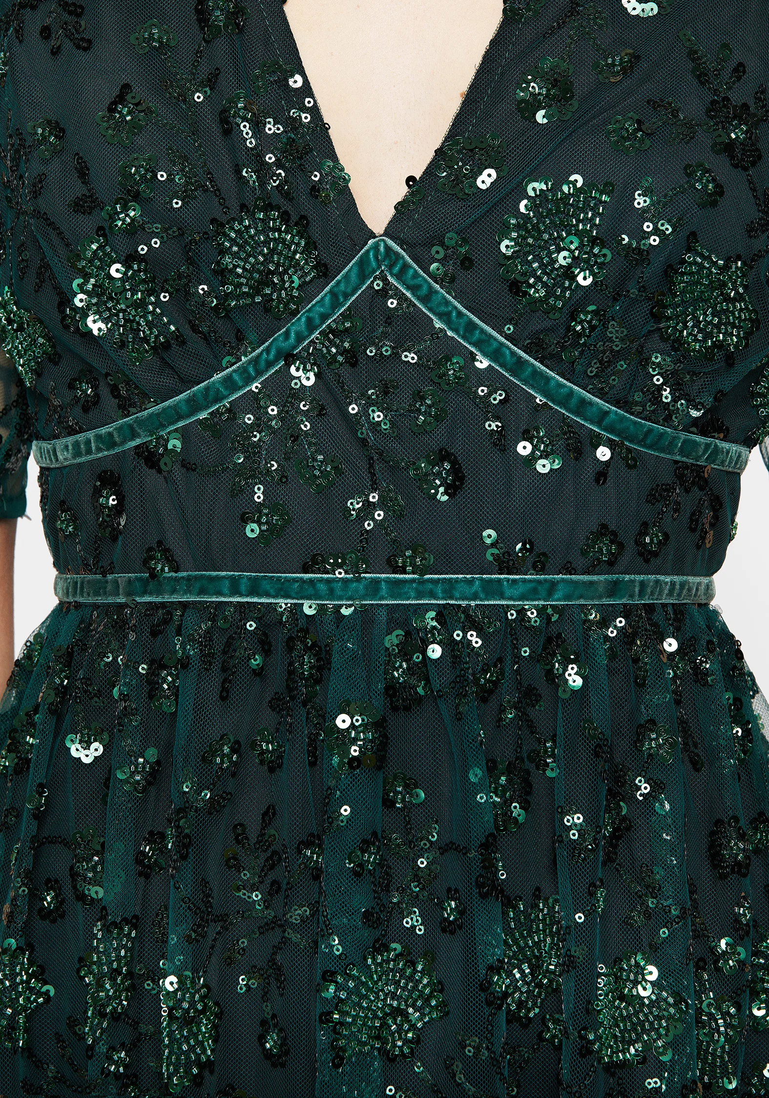 Glimmer Embroidered Sequin Lace Angel Sleeve Midaxi Dress - Image 7