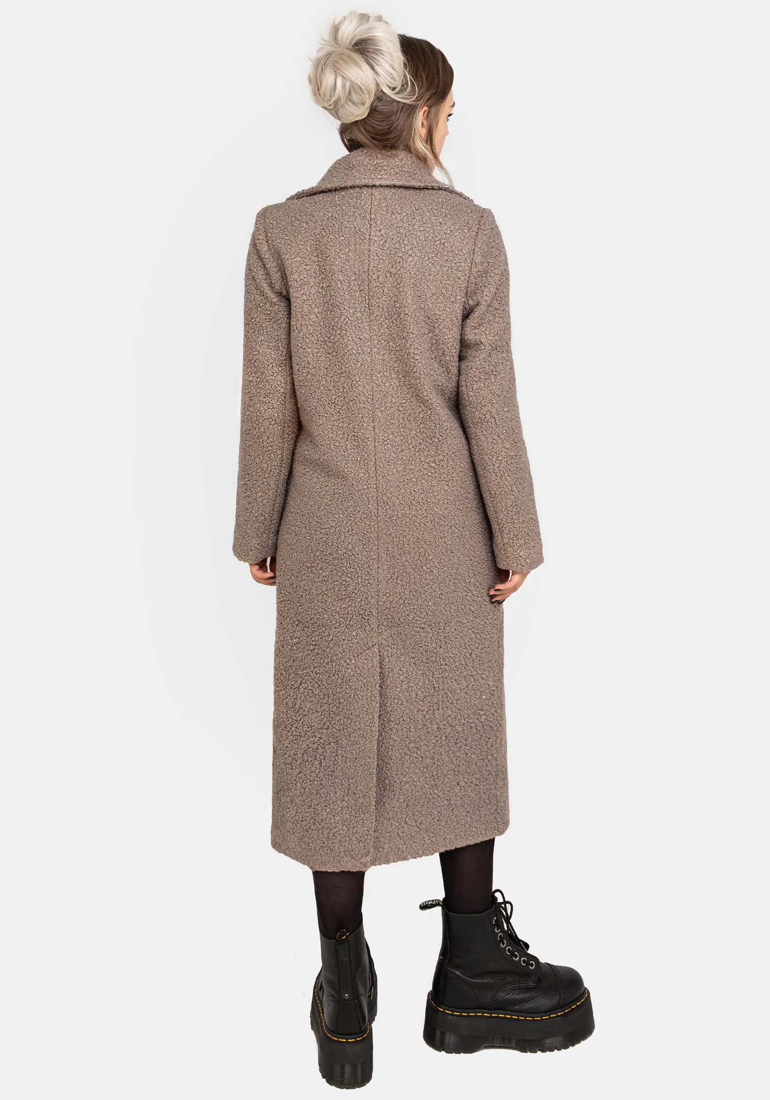 Gorgon Bouclé Longline Oversized Coat with Bee Brooch - Taupe - Image 3