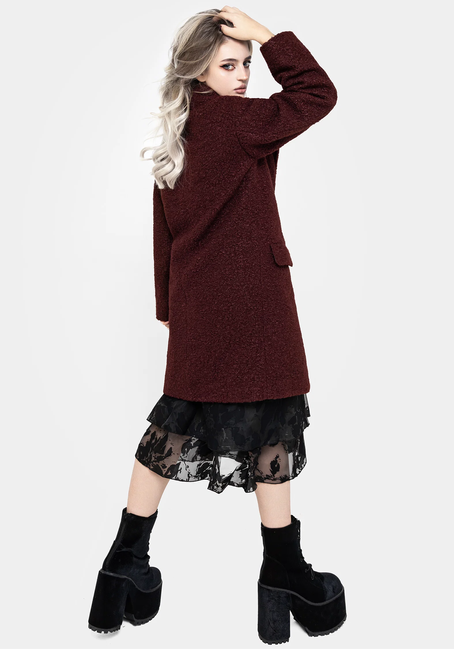 Gorgon Bouclé Oversized Coat - Red - Image 3