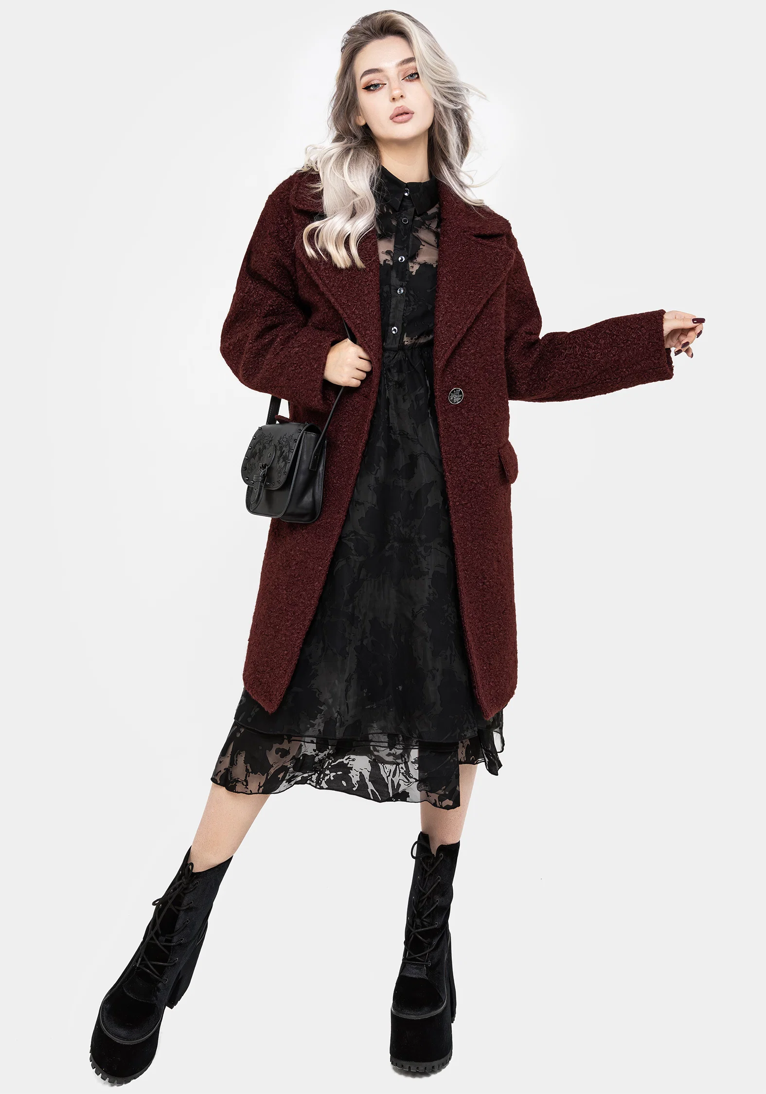 Gorgon Bouclé Oversized Coat - Red - Image 4