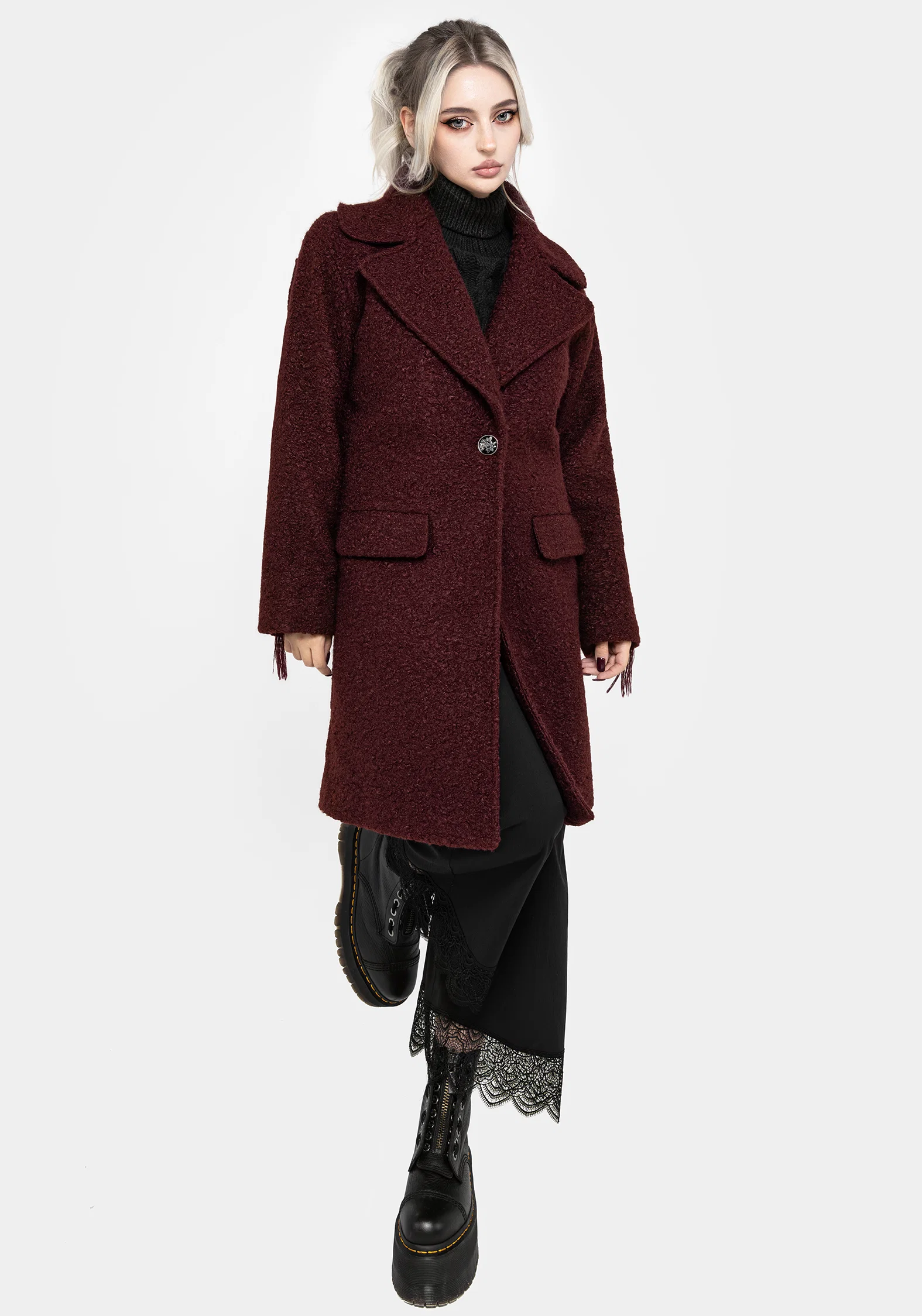 Gorgon Bouclé Oversized Coat - Red - Image 5