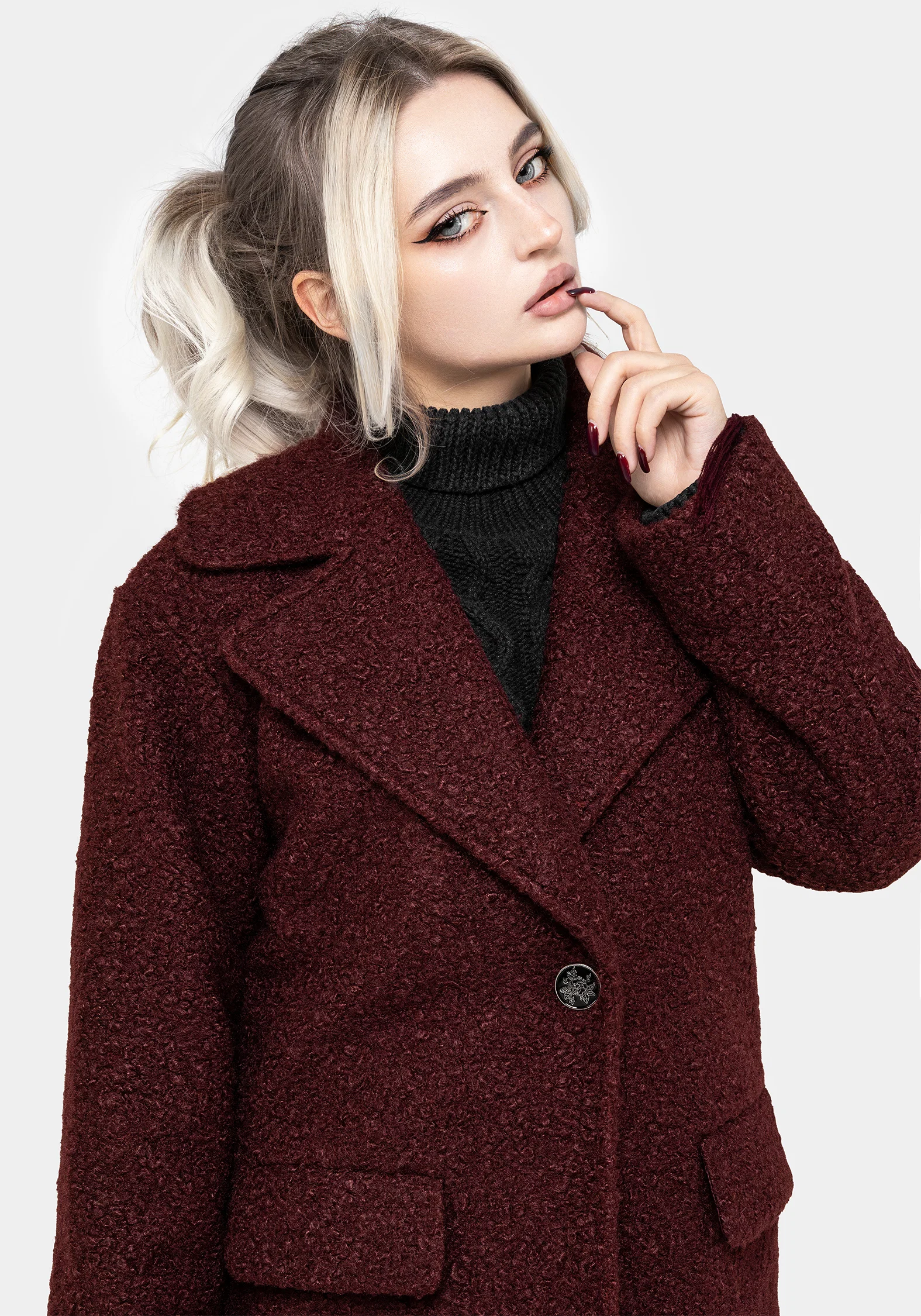 Gorgon Bouclé Oversized Coat - Red - Image 6