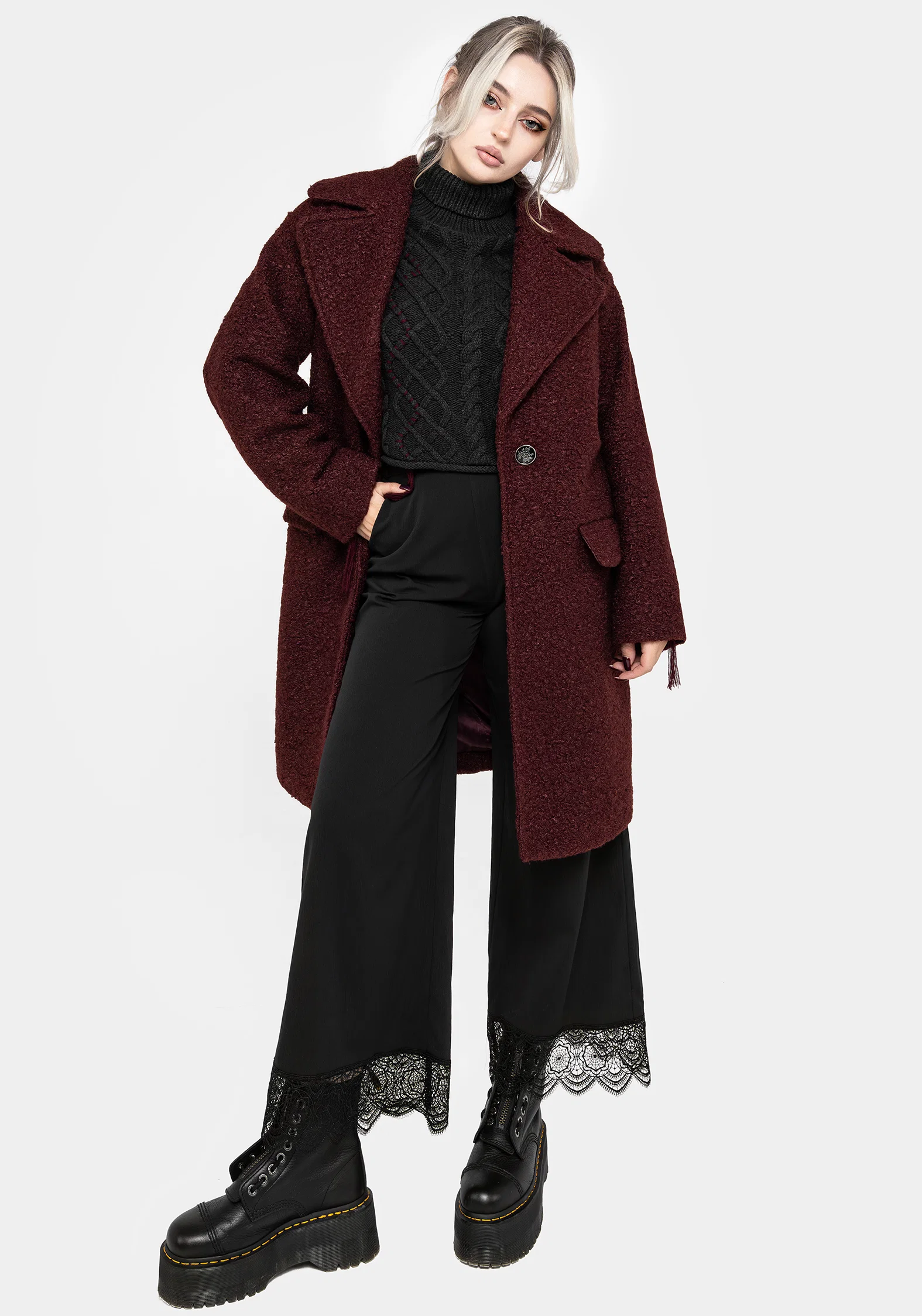 Gorgon Bouclé Oversized Coat - Red - Image 7