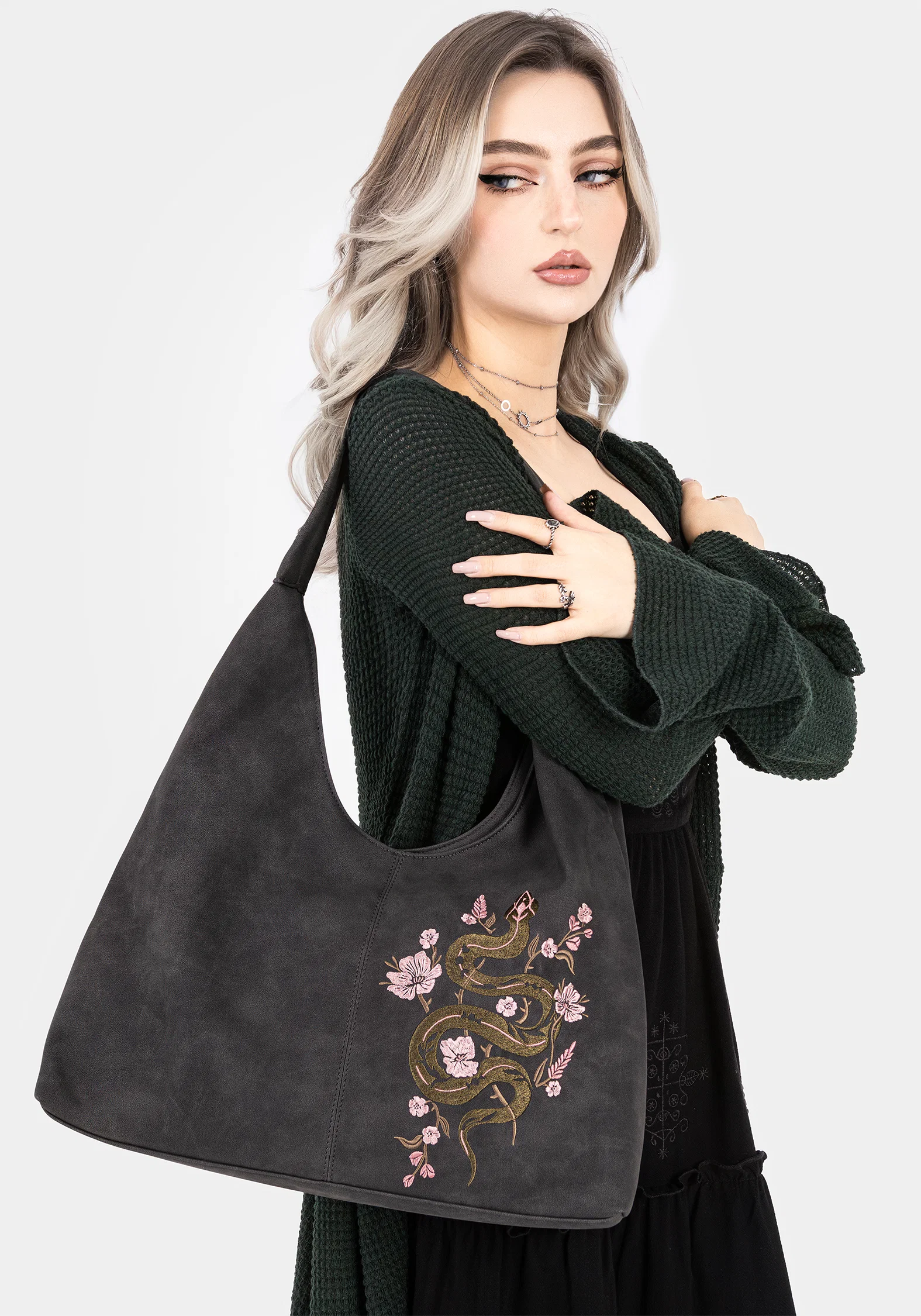 Gorgon Snake Embroidered Faux Suede Tote Bag - Image 2