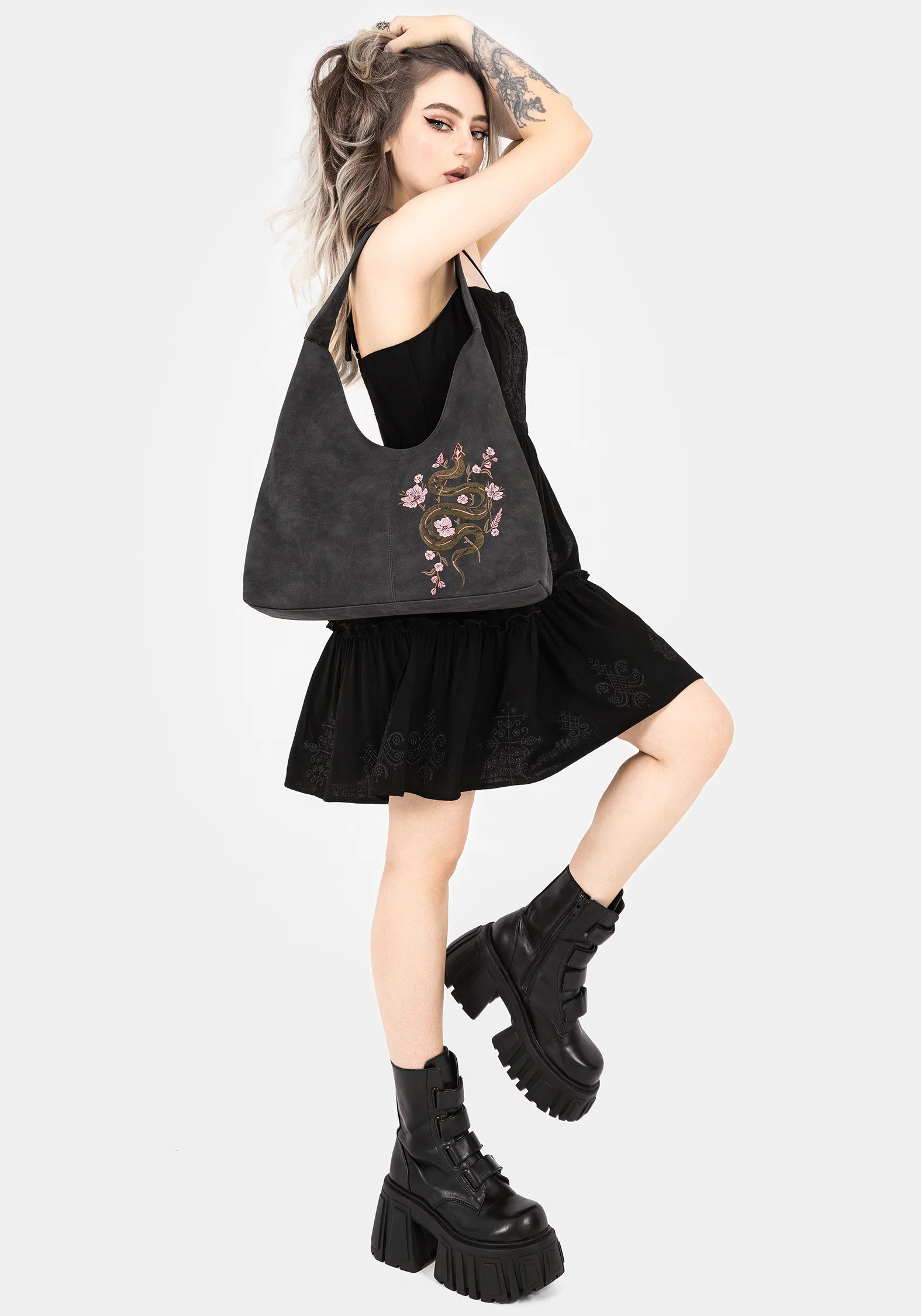 Gorgon Snake Embroidered Faux Suede Tote Bag - Image 5