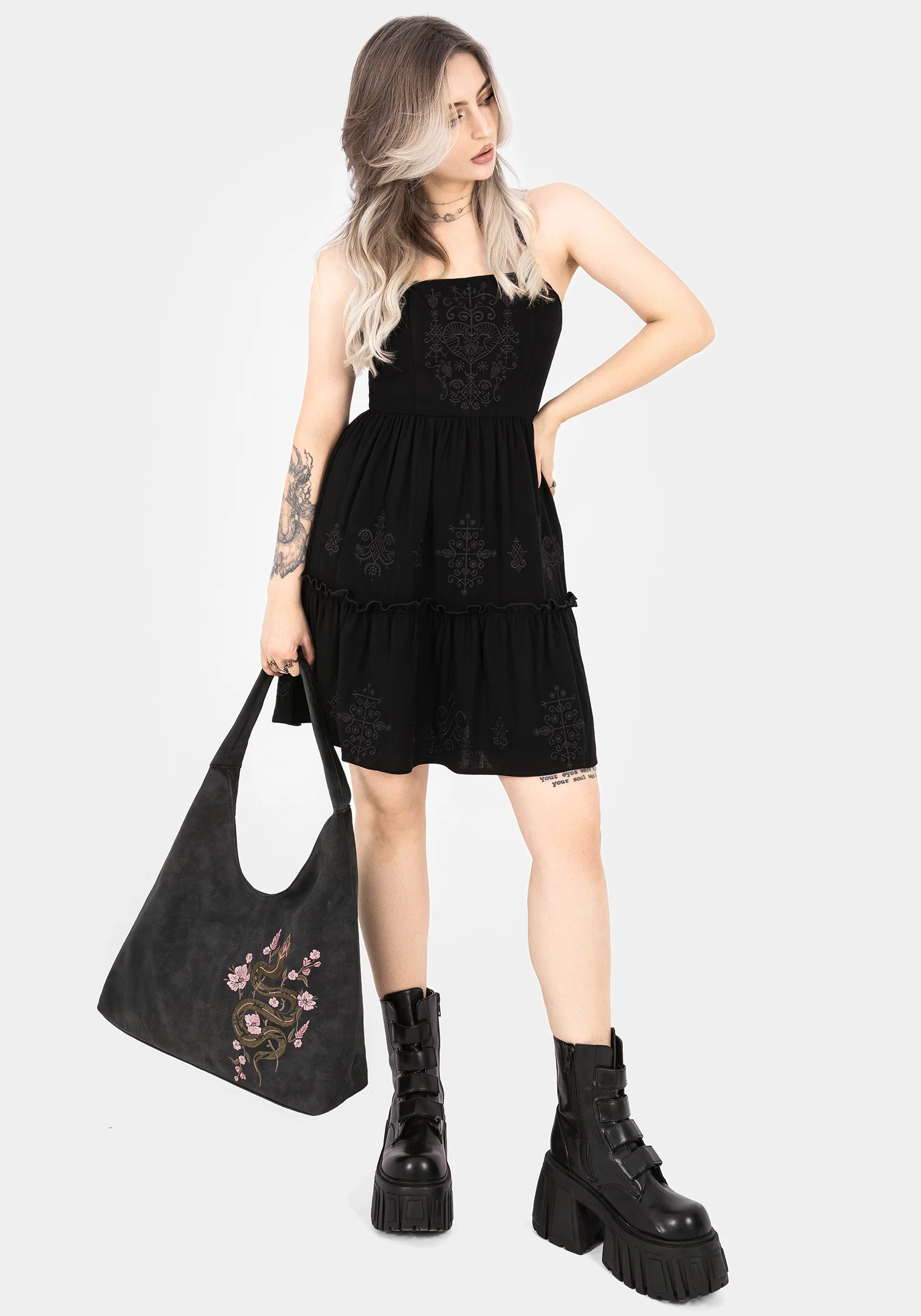 Gorgon Snake Embroidered Faux Suede Tote Bag - Image 7