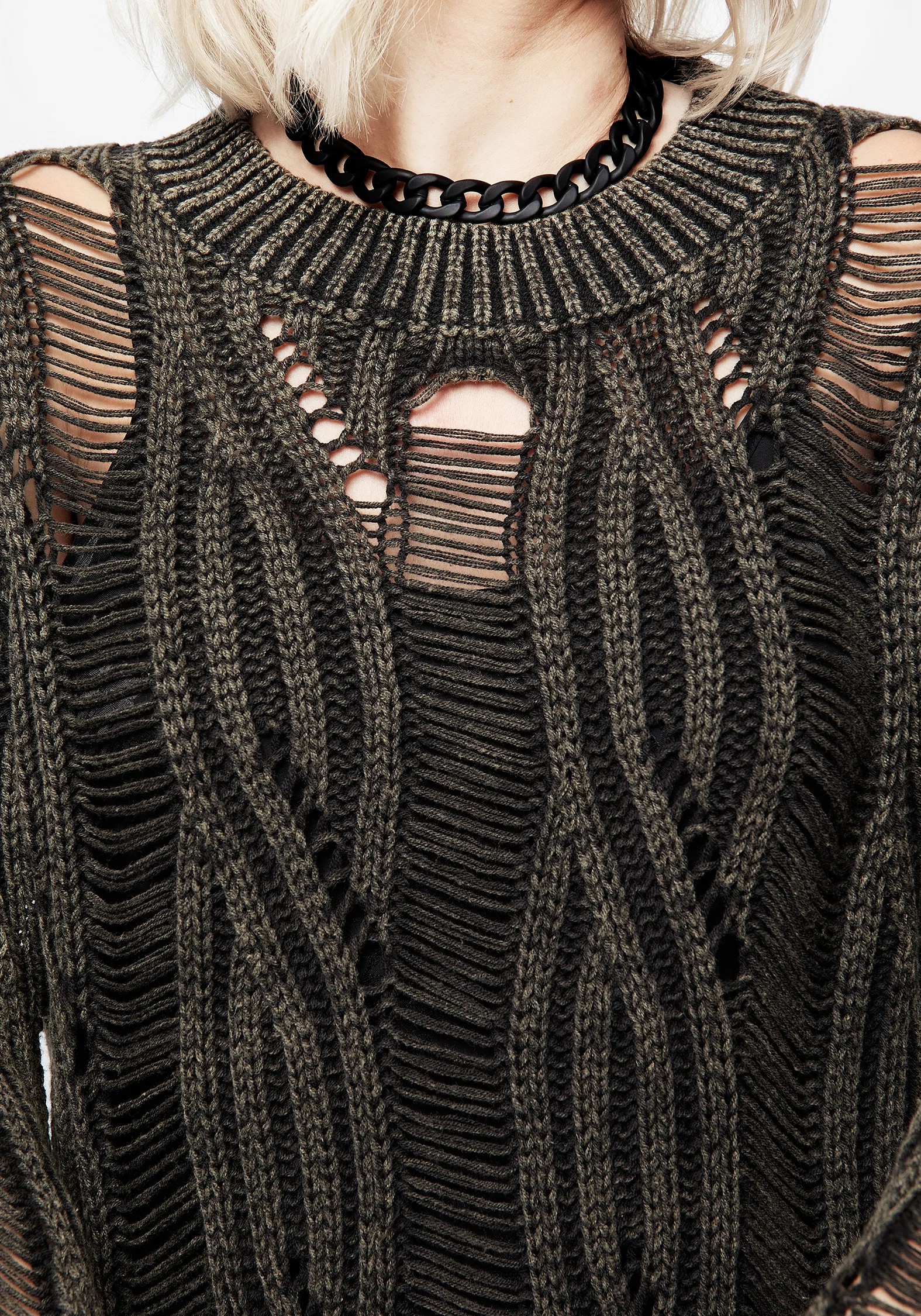 Granite Ladder Stitch Distressed Cable Knit Jumper - Image 2