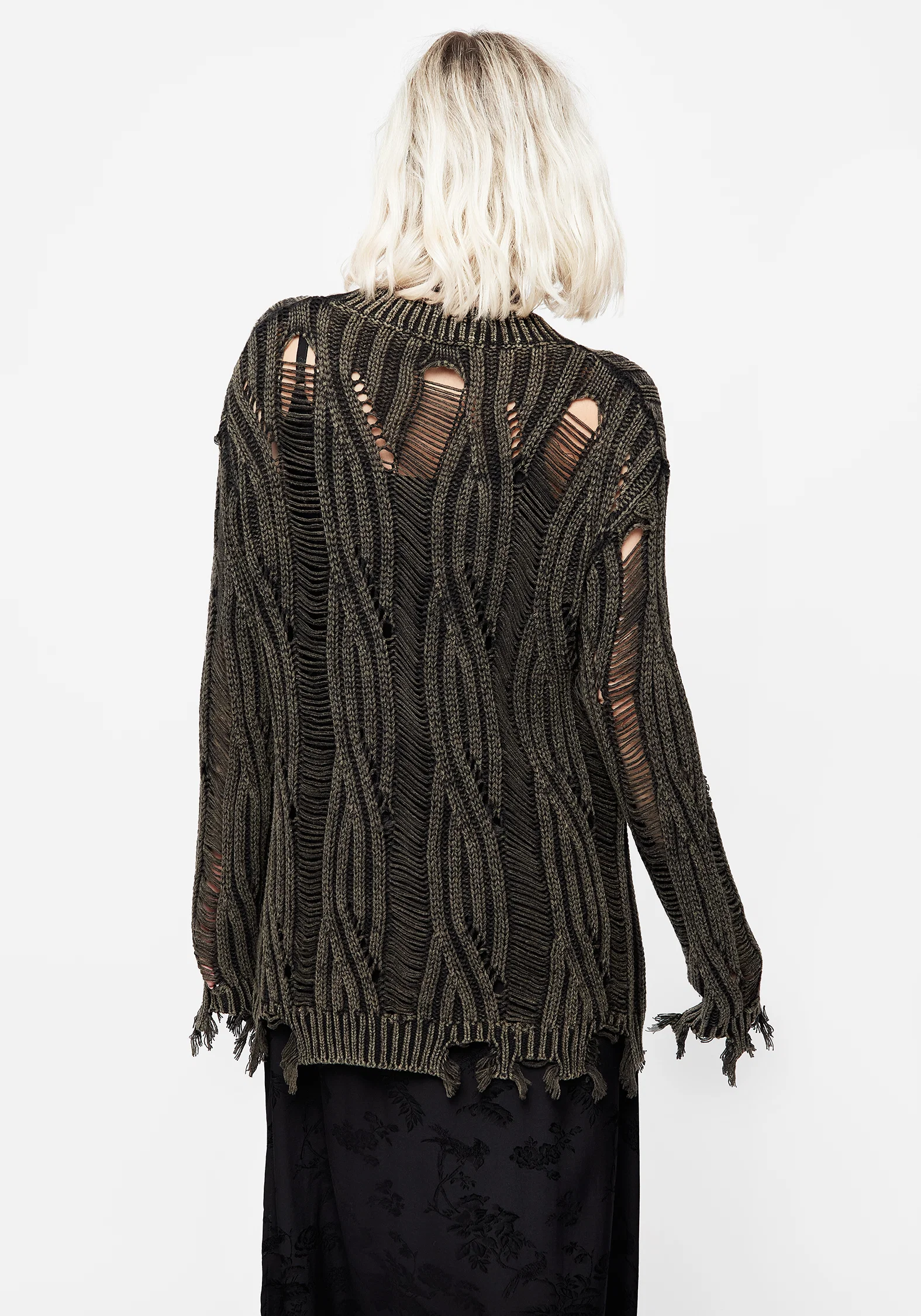 Granite Ladder Stitch Distressed Cable Knit Jumper - Image 3