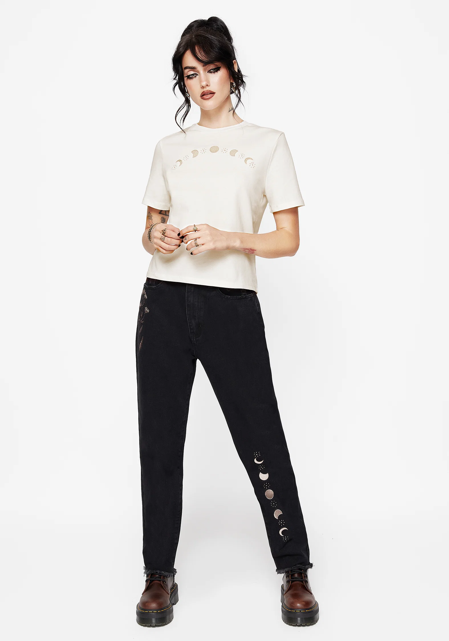 Griffinfly Cotton Embroidered Jersey Cropped T-Shirt - Image 2