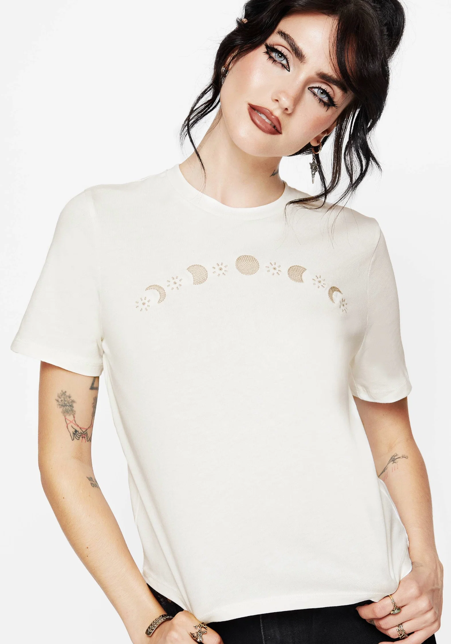 Griffinfly Cotton Embroidered Jersey Cropped T-Shirt - Image 4