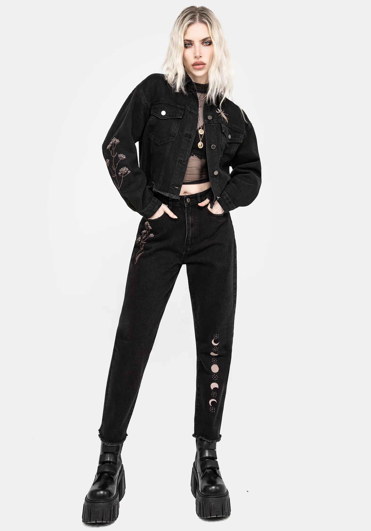 Griffinfly Embroidered Distressed Denim Jacket - Image 7