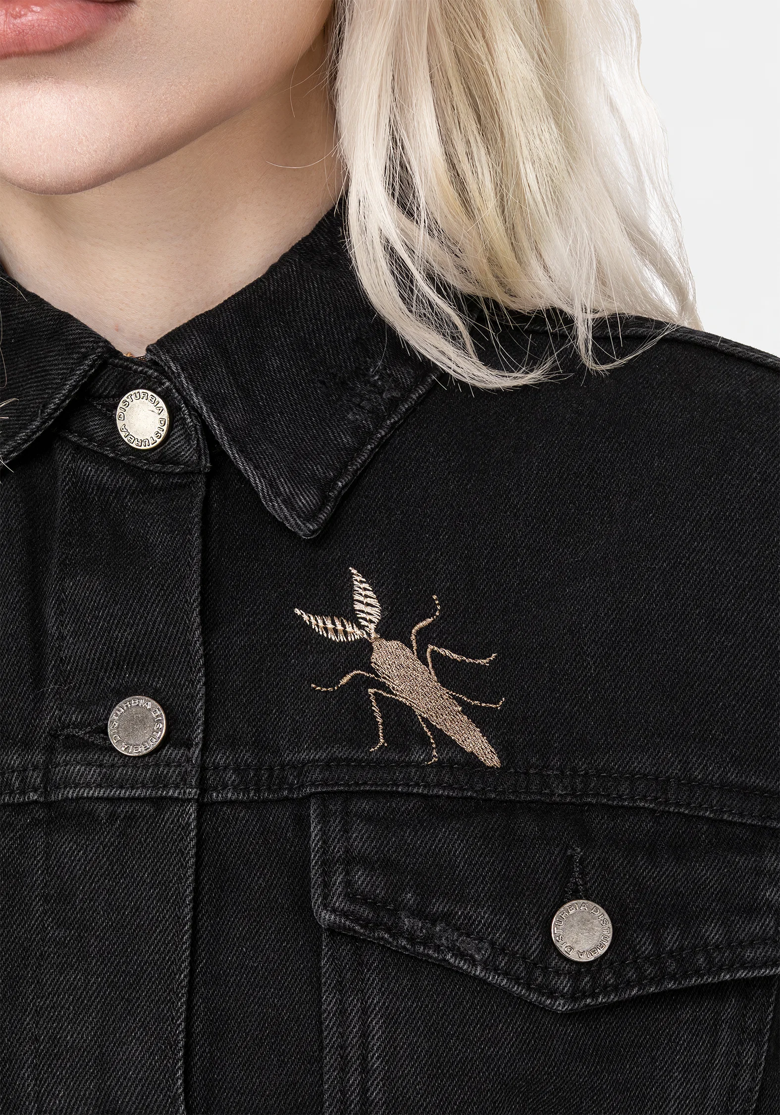 Griffinfly Embroidered Distressed Denim Jacket - Image 8
