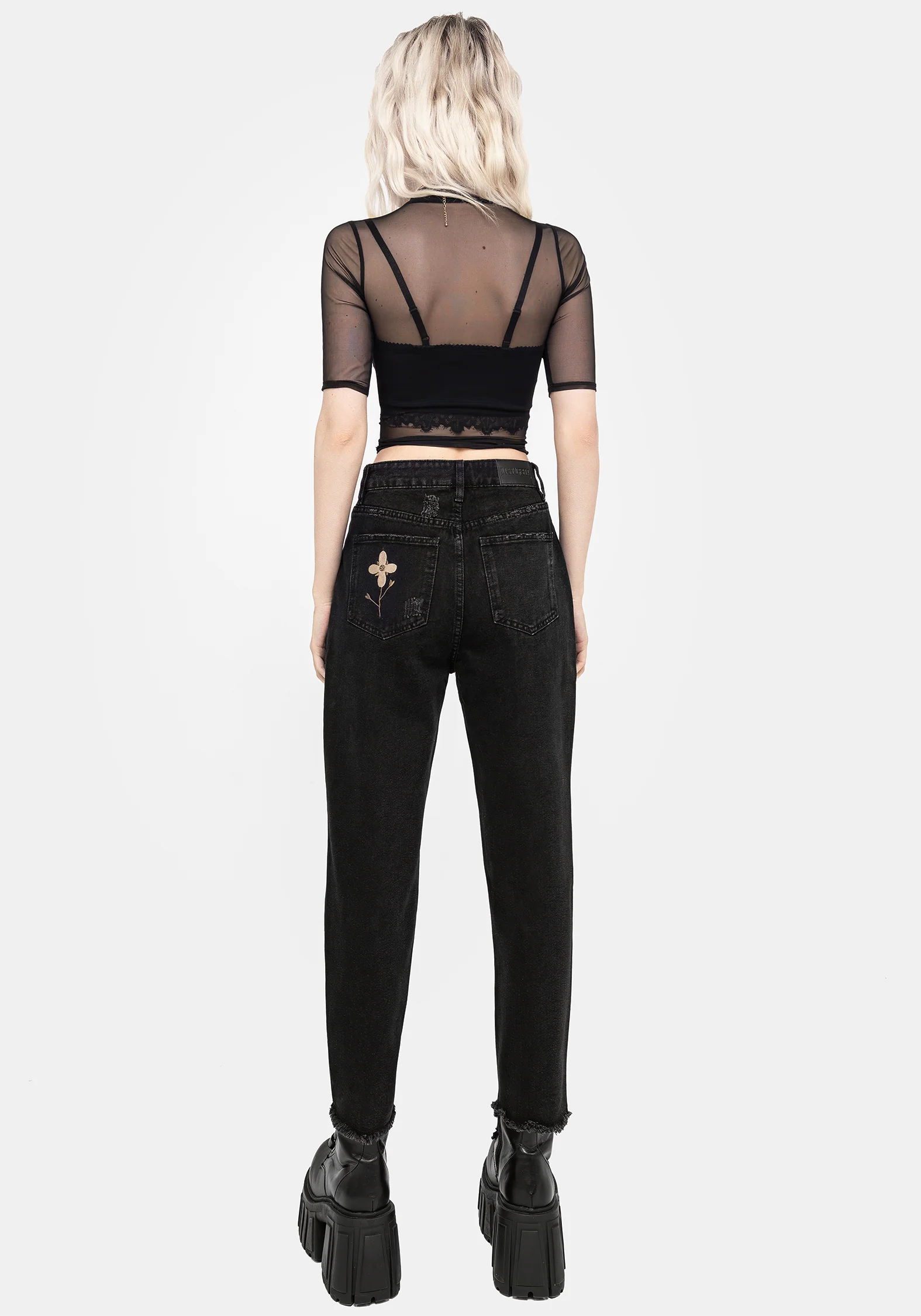 Griffinfly Embroidered Distressed Denim Mom Jeans - Image 4